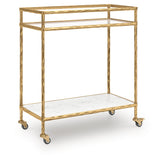 3 Brothers Decor - Ashley Furniture - Plattfield Bar Cart - Bar Cart / Antique Gold Finish - A4000625