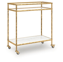 3 Brothers Decor - Ashley Furniture - Plattfield Bar Cart - Bar Cart / Antique Gold Finish - A4000625