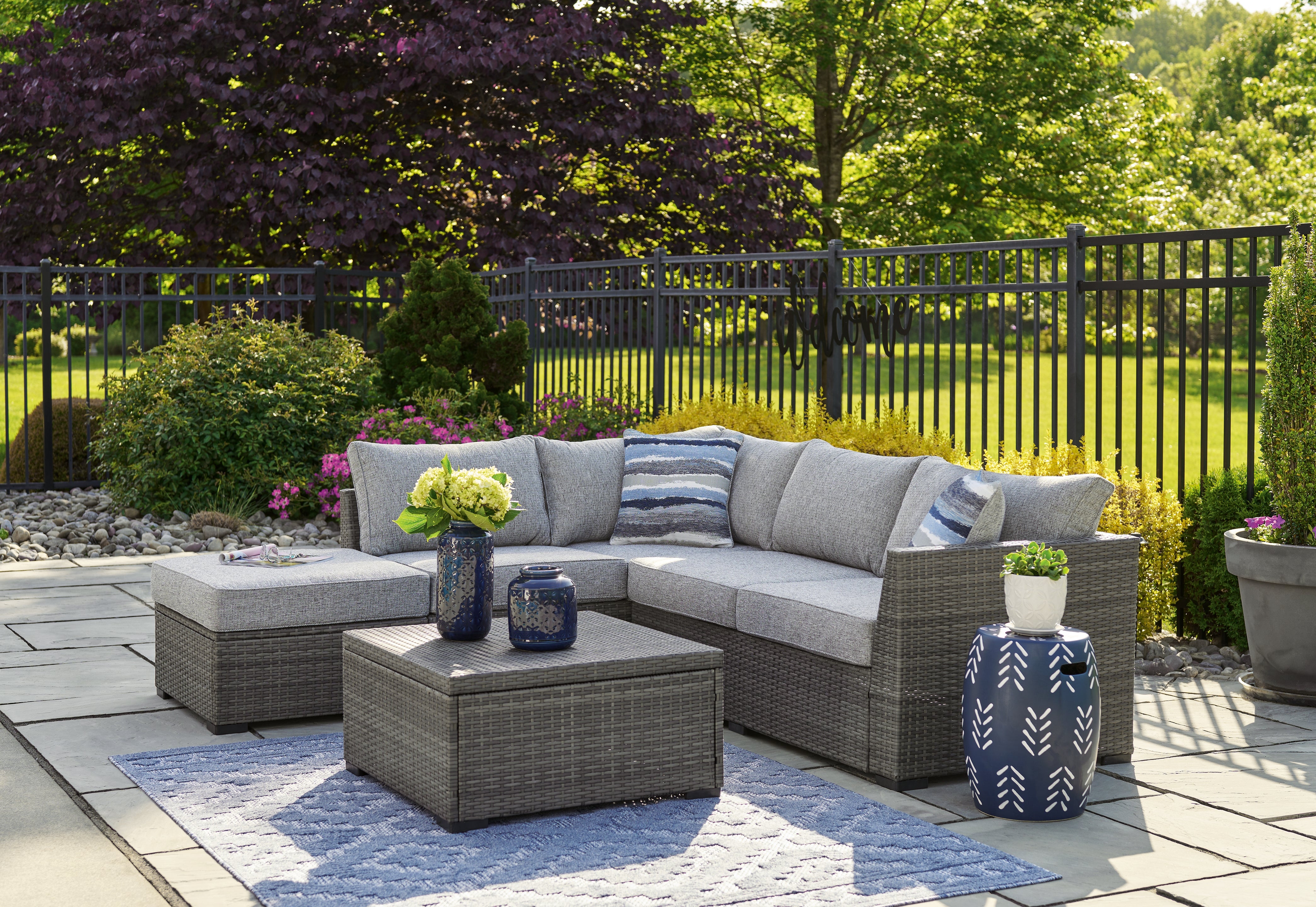 3 Brothers Decor - Ashley Furniture - Petal Road Outdoor - LoveseatSEC/OTTO/TBL Set(4/CN) - P297-070