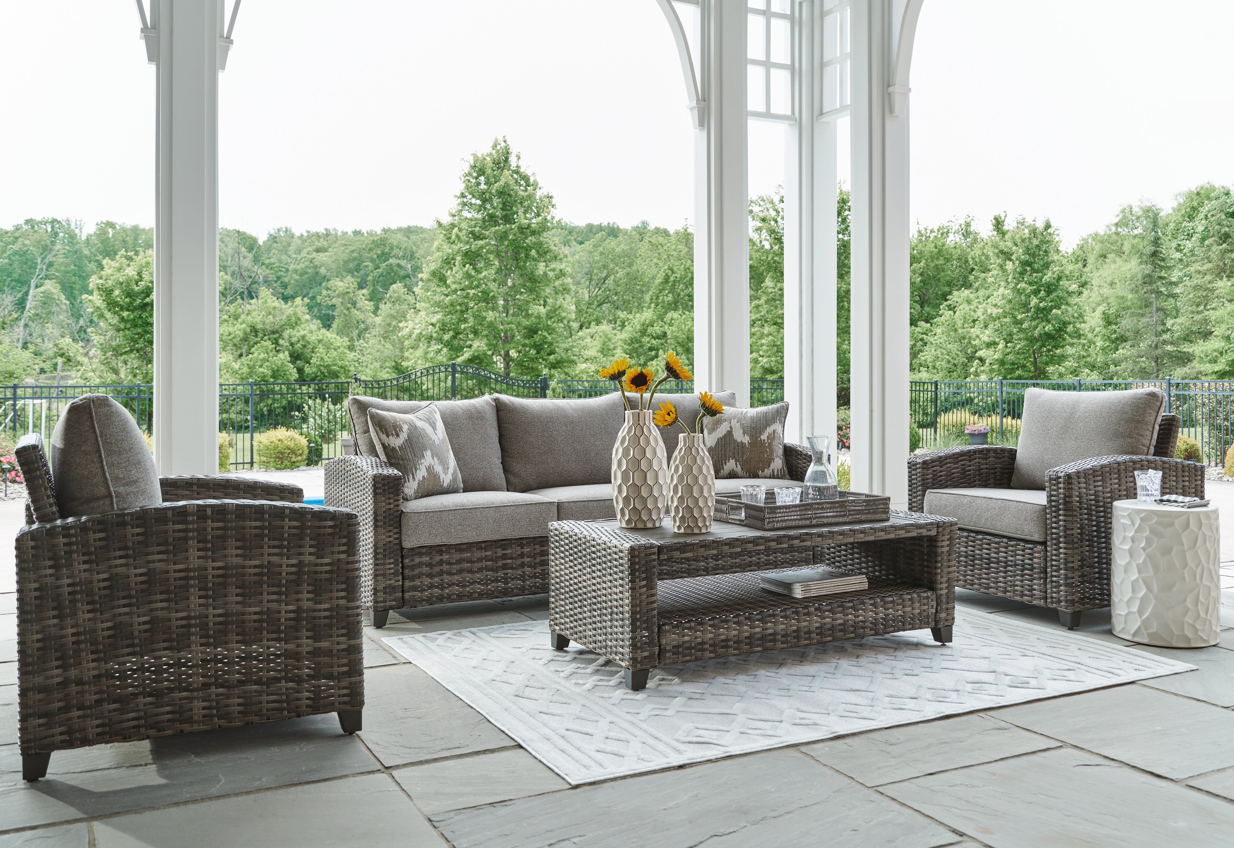 3 Brothers Decor - Ashley Furniture - Oasis Court Outdoor - Sofa/Chairs/Table Set (4/CN) - P335-081
