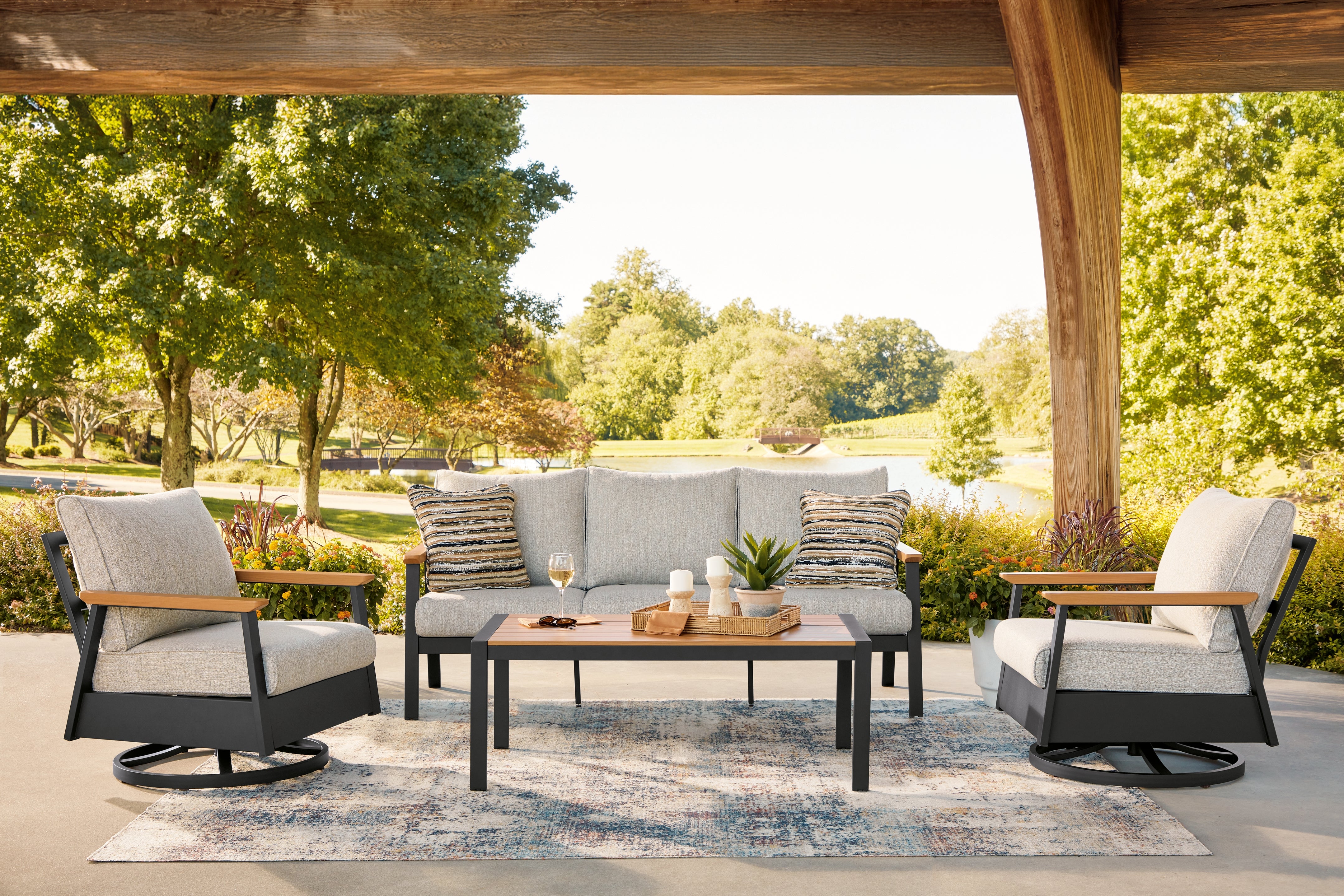 3 Brothers Decor - Ashley Furniture - Carmel Highlands Outdoor - Sofa/Chairs/Table Set (4/CN) - PCP513-081