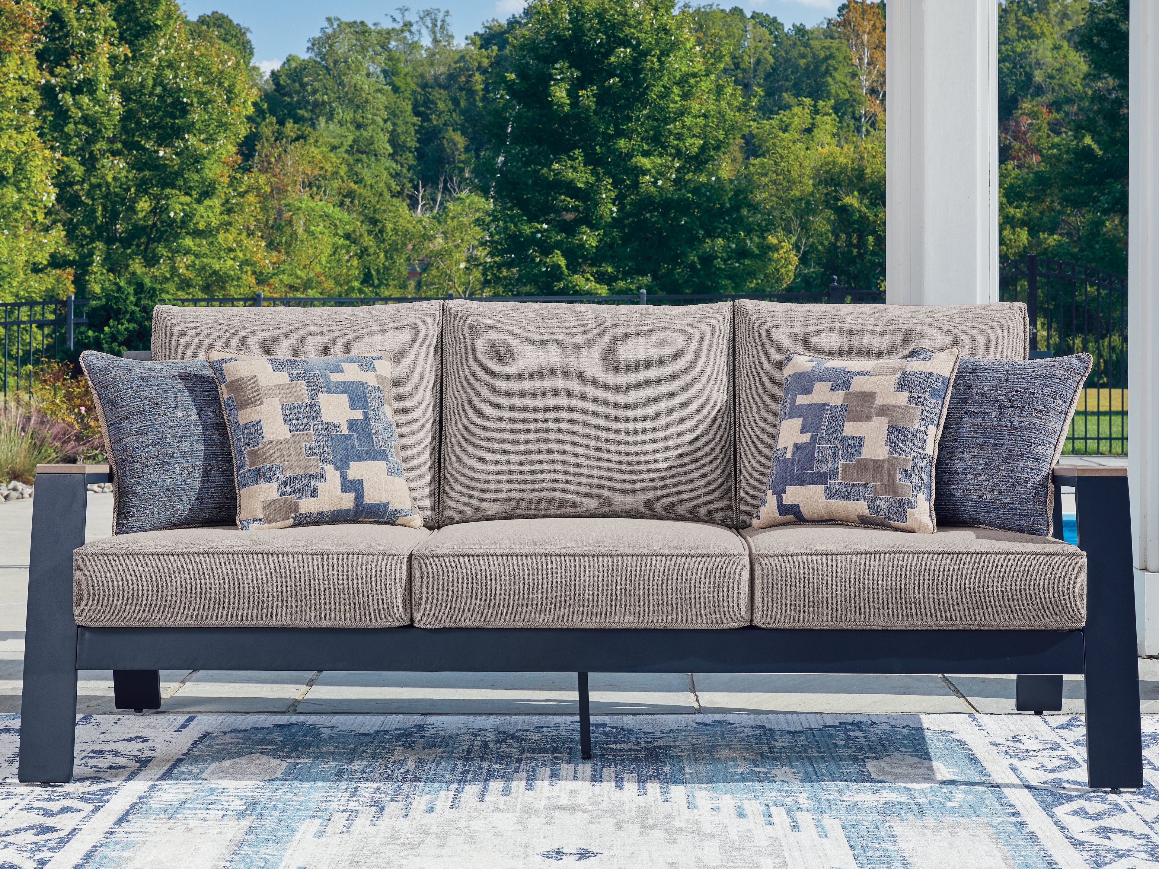 3 Brothers Decor - Ashley Furniture - East Beach Outdoor - Sofa with Cushion - PCP587-838