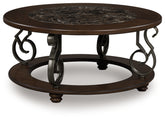 3 Brothers Decor - Ashley Furniture - Frallyn Coffee Table - Round Cocktail Table / Dark Brown - T623-8