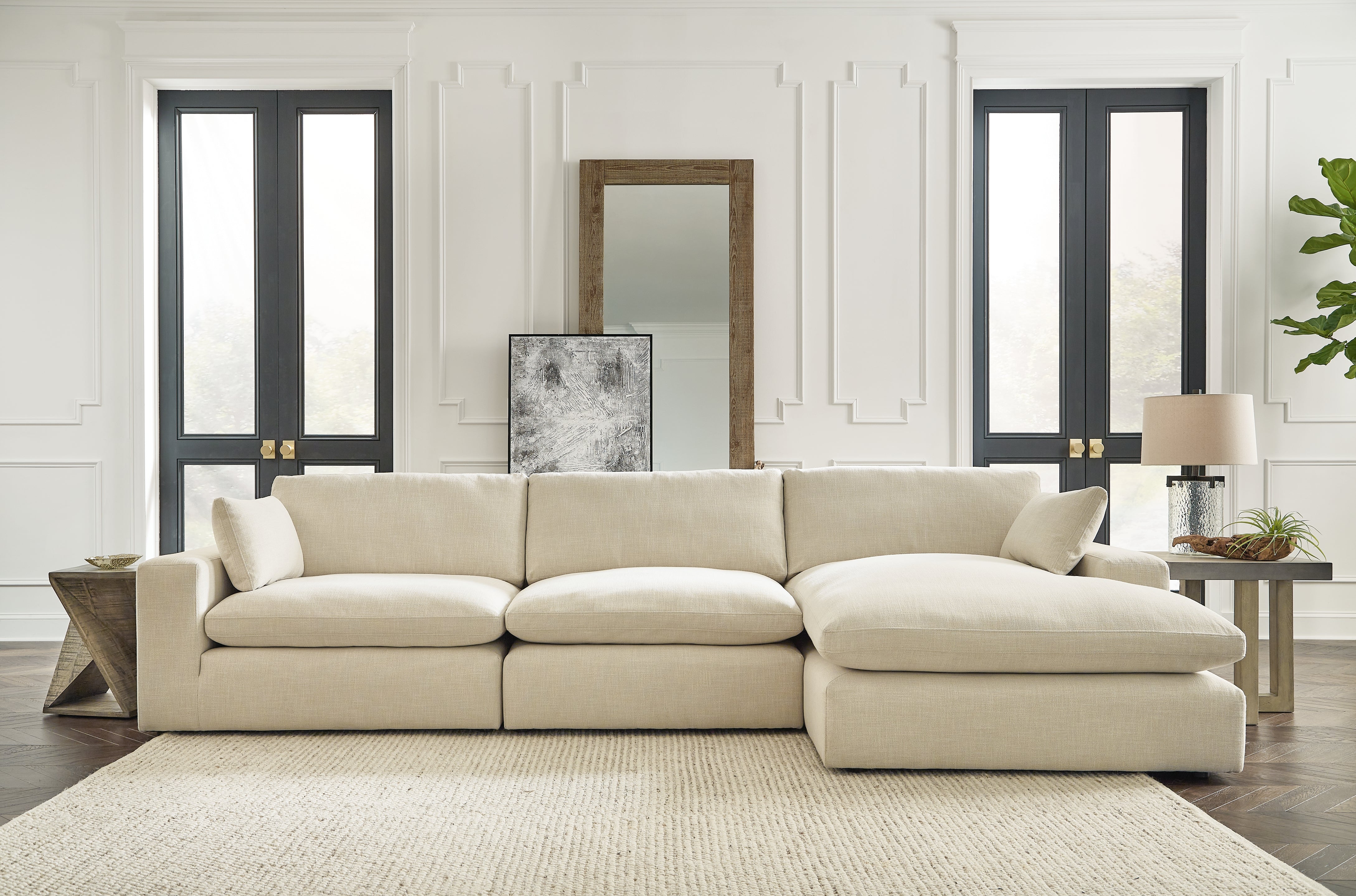 3 Brothers Decor - Ashley Furniture - Elyza Sectional - RAF 3-Piece Sectional with Chaise / Linen - 10006S4