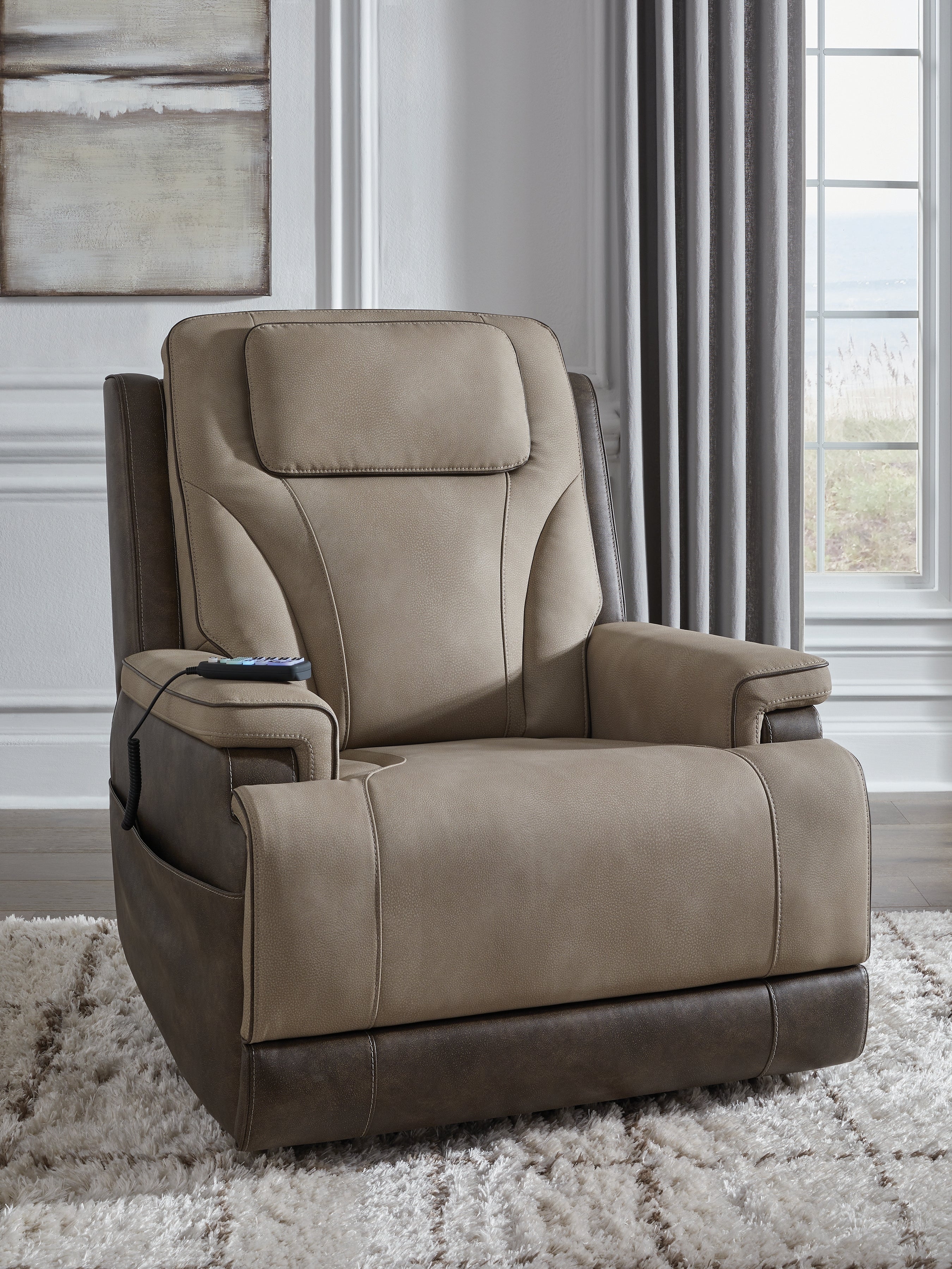 3 Brothers Decor - Ashley Furniture - 4Z-Peaceful Pause Living Room - Power Lift Recliner / Sand - PC1210312