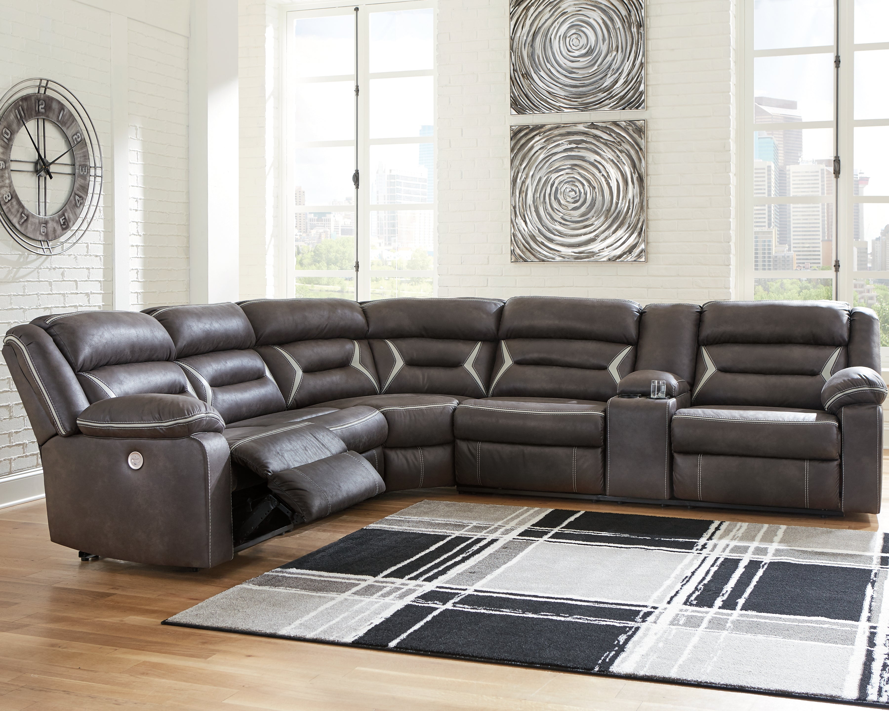 3 Brothers Decor - Ashley Furniture - Kincord Sectional - 4-Piece Power Reclining Sectional / Midnight - 13104S3