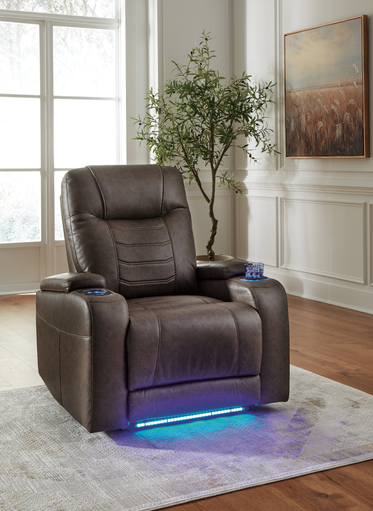 3 Brothers Decor - Ashley Furniture - Schooner Rocks Living Room - PWR Recliner/ADJ Headrest / Umber - 1610413