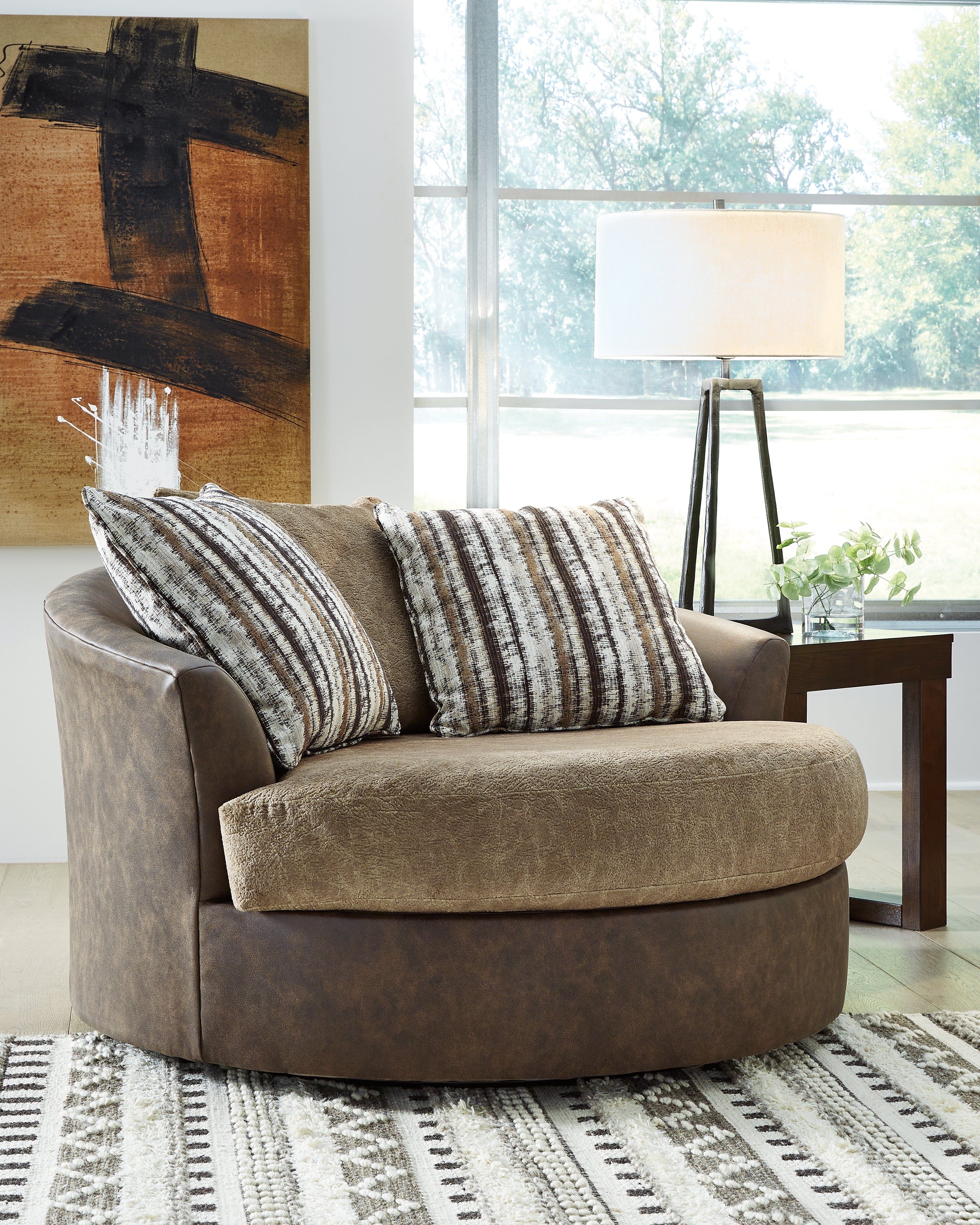 3 Brothers Decor - Ashley Furniture - Alesbury Living Room - Oversized Swivel Accent Chair / Chocolate - 1870421