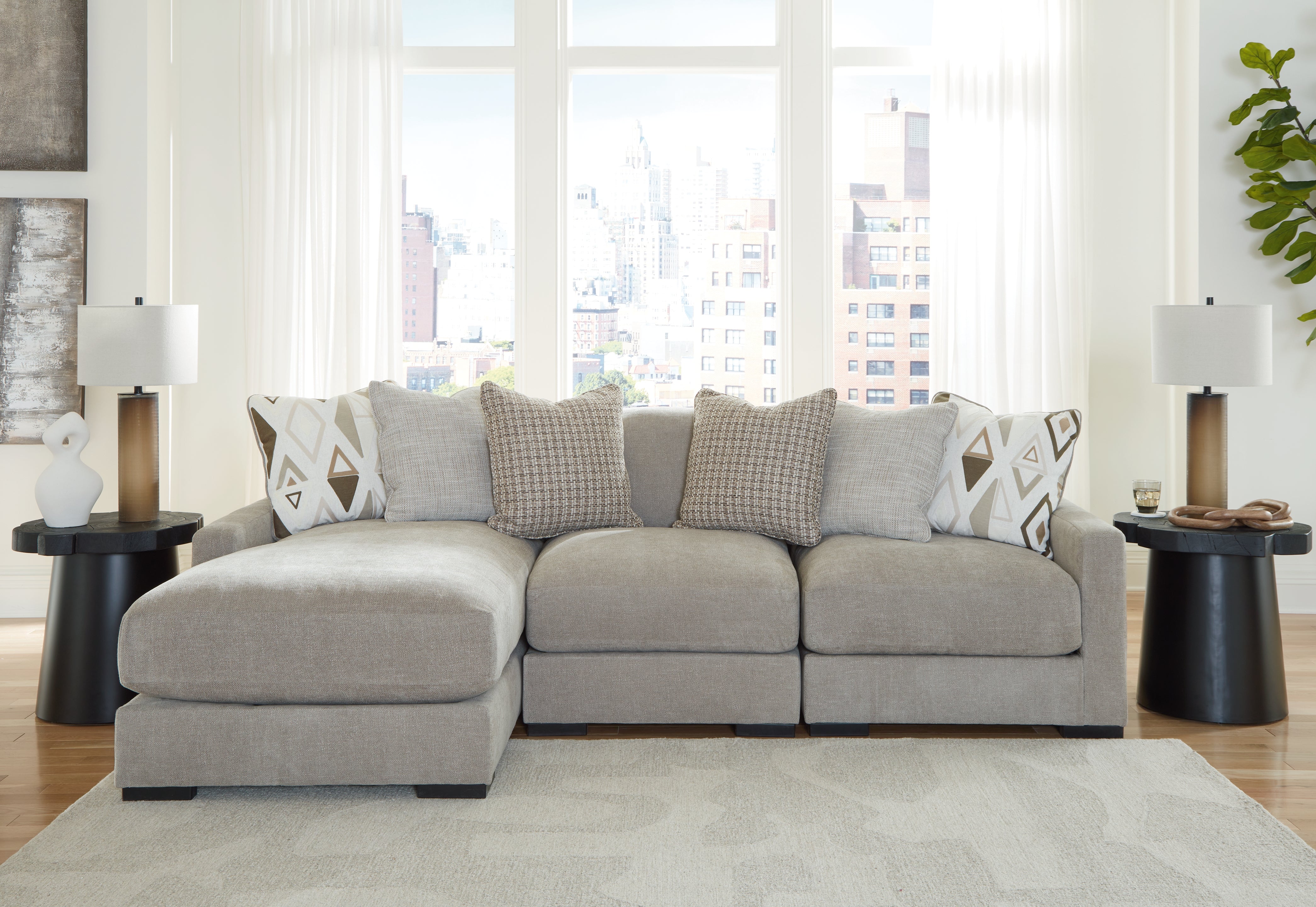 3 Brothers Decor - Ashley Furniture - Aslan Court Sectional - RAF 3-Piece Sofa Sectional with Chaise / Pebble - 20305S3