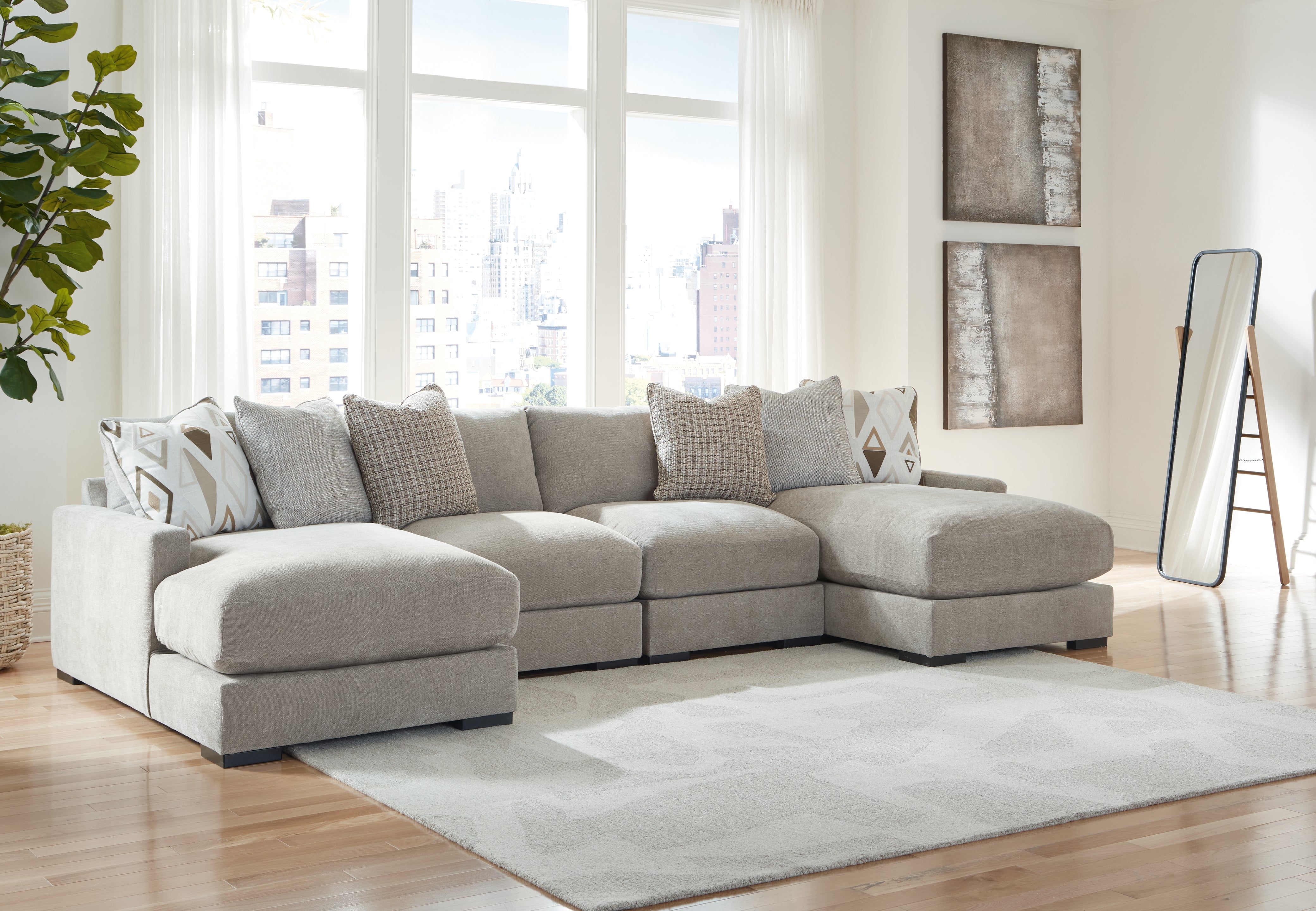 3 Brothers Decor - Ashley Furniture - Aslan Court Sectional - RAF 4-Piece Sofa Pit Sectional / Pebble - 20305S5