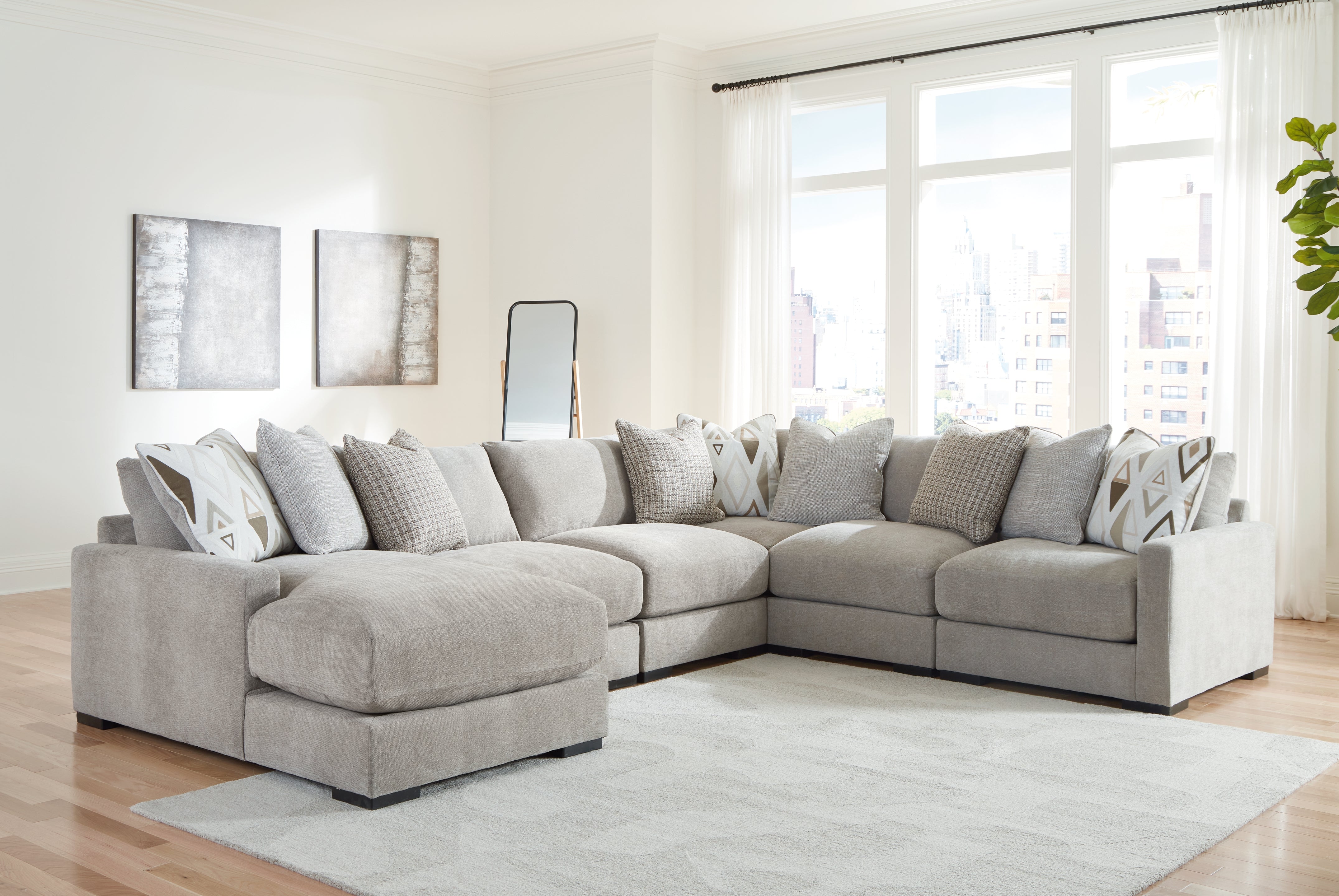 3 Brothers Decor - Ashley Furniture - Aslan Court Sectional - RAF 6-Piece Sectional with Chaise / Flax - 20305S8