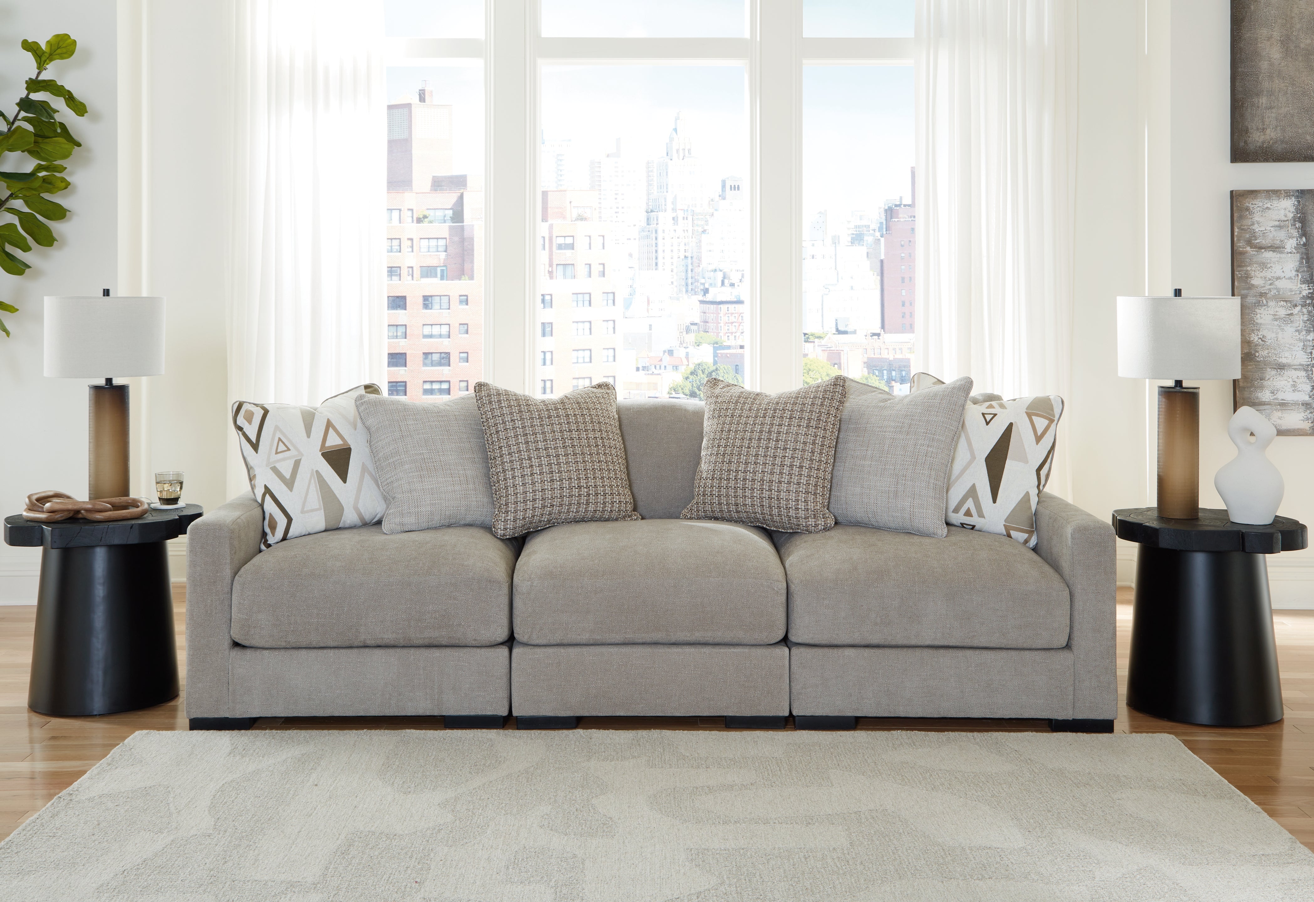 3 Brothers Decor - Ashley Furniture - Aslan Court Sectional - RAF 3-Piece Sofa Sectional / Pebble - 20305S2