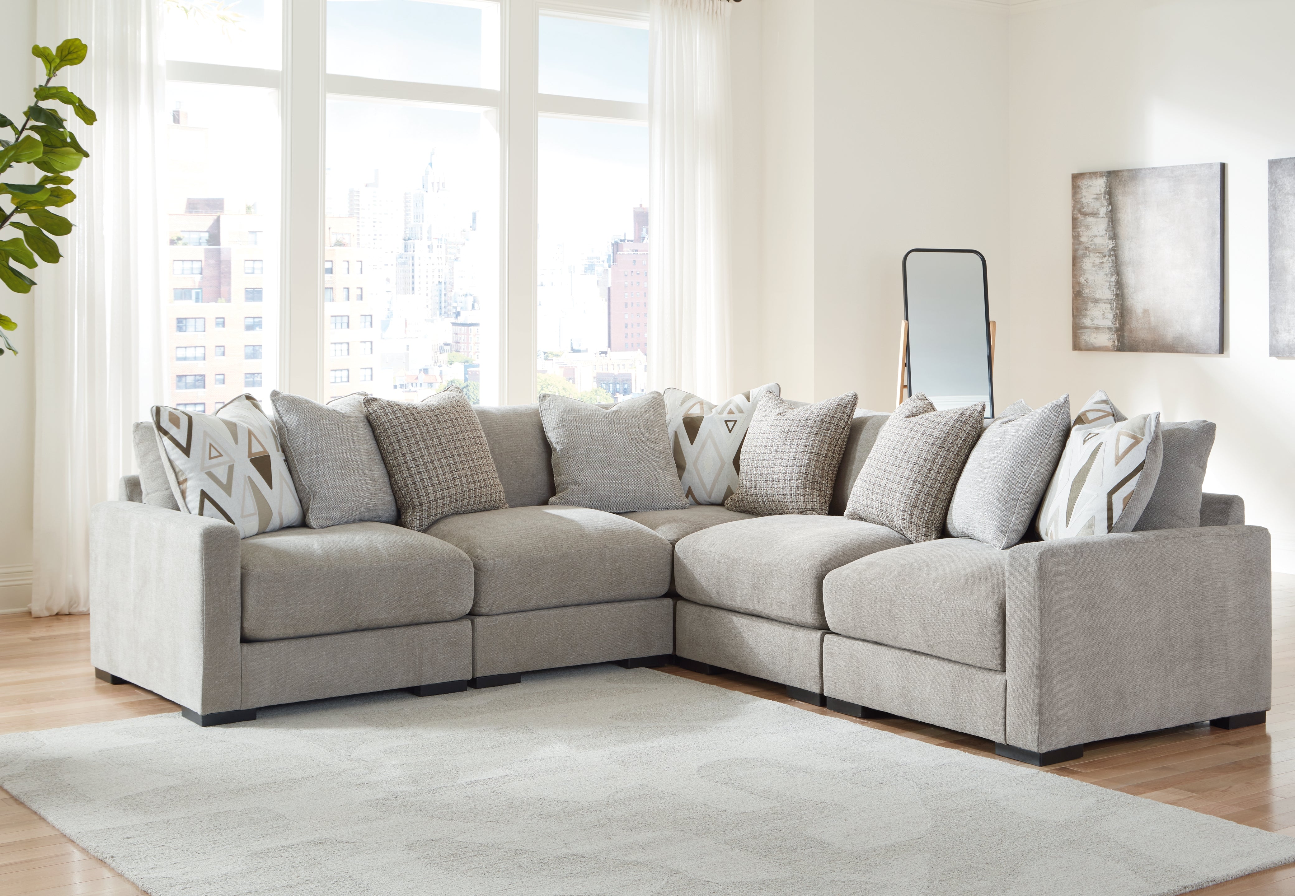 3 Brothers Decor - Ashley Furniture - Aslan Court Sectional - RAF 5-Piece Sectional / Pebble - 20305S6