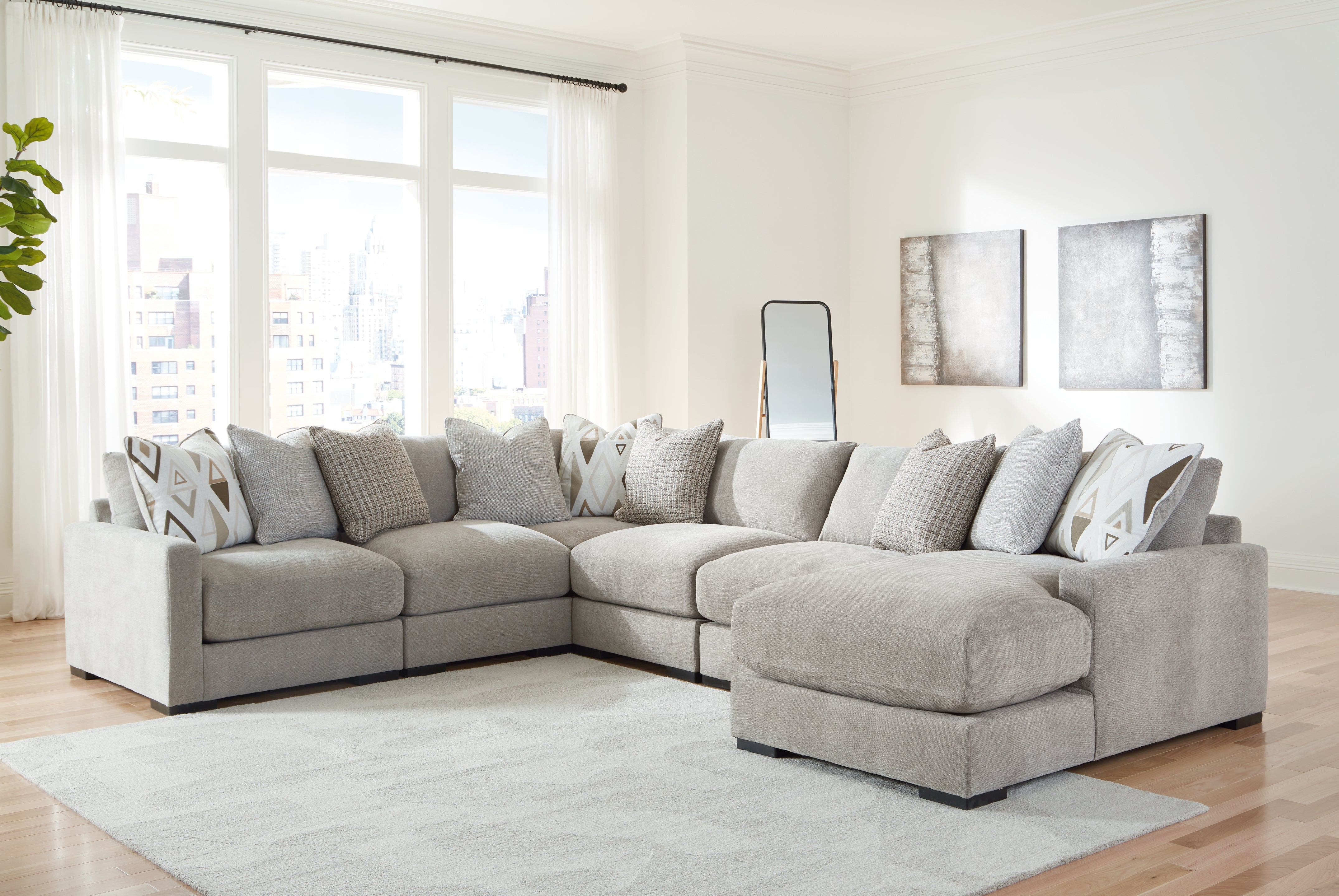 3 Brothers Decor - Ashley Furniture - Aslan Court Sectional - RAF 6-Piece Sectional with Chaise / Pebble - 20305S7