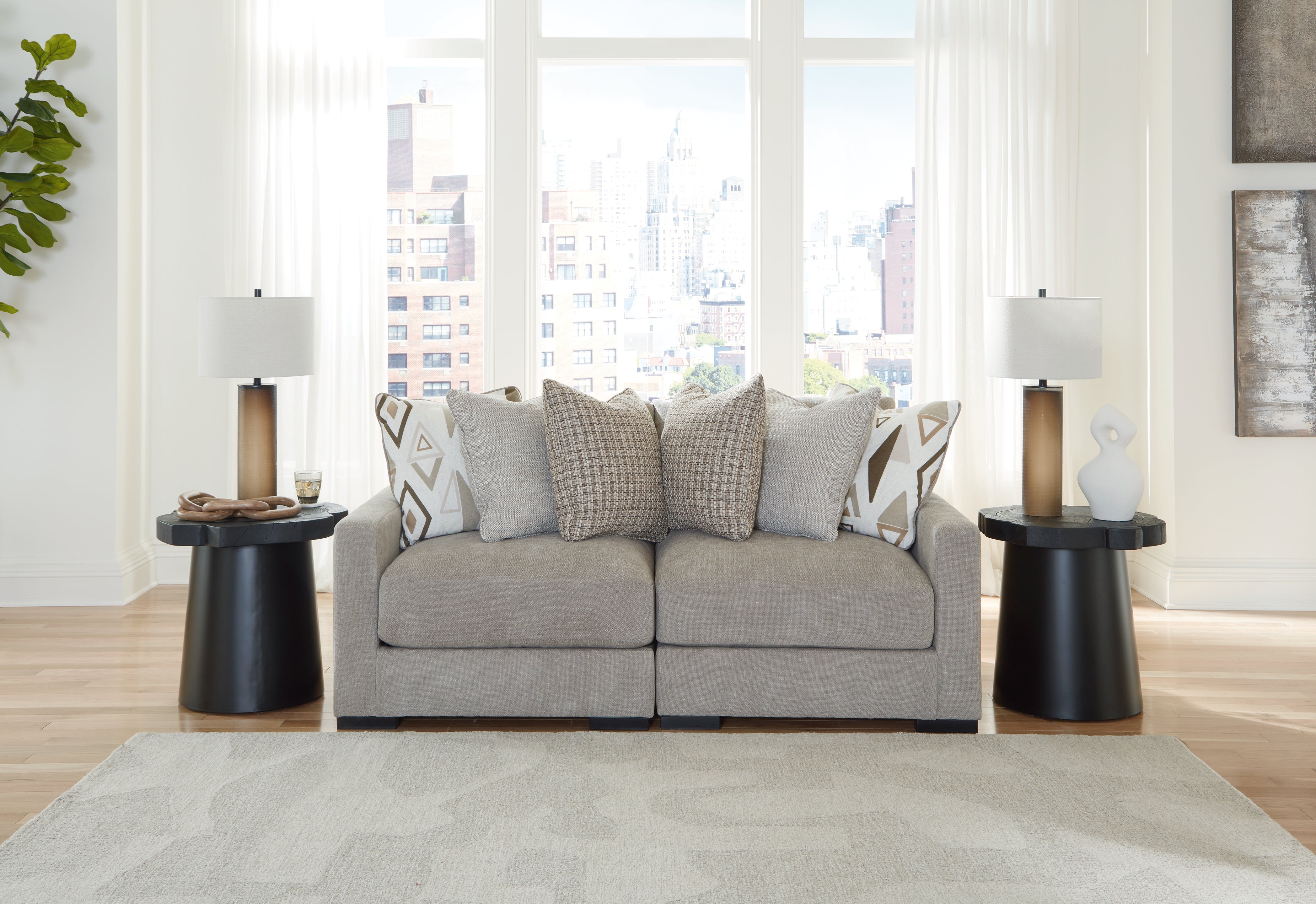 3 Brothers Decor - Ashley Furniture - Aslan Court Sectional - RAF 2-Piece Loveseat Sectional / Pebble - 20305S1