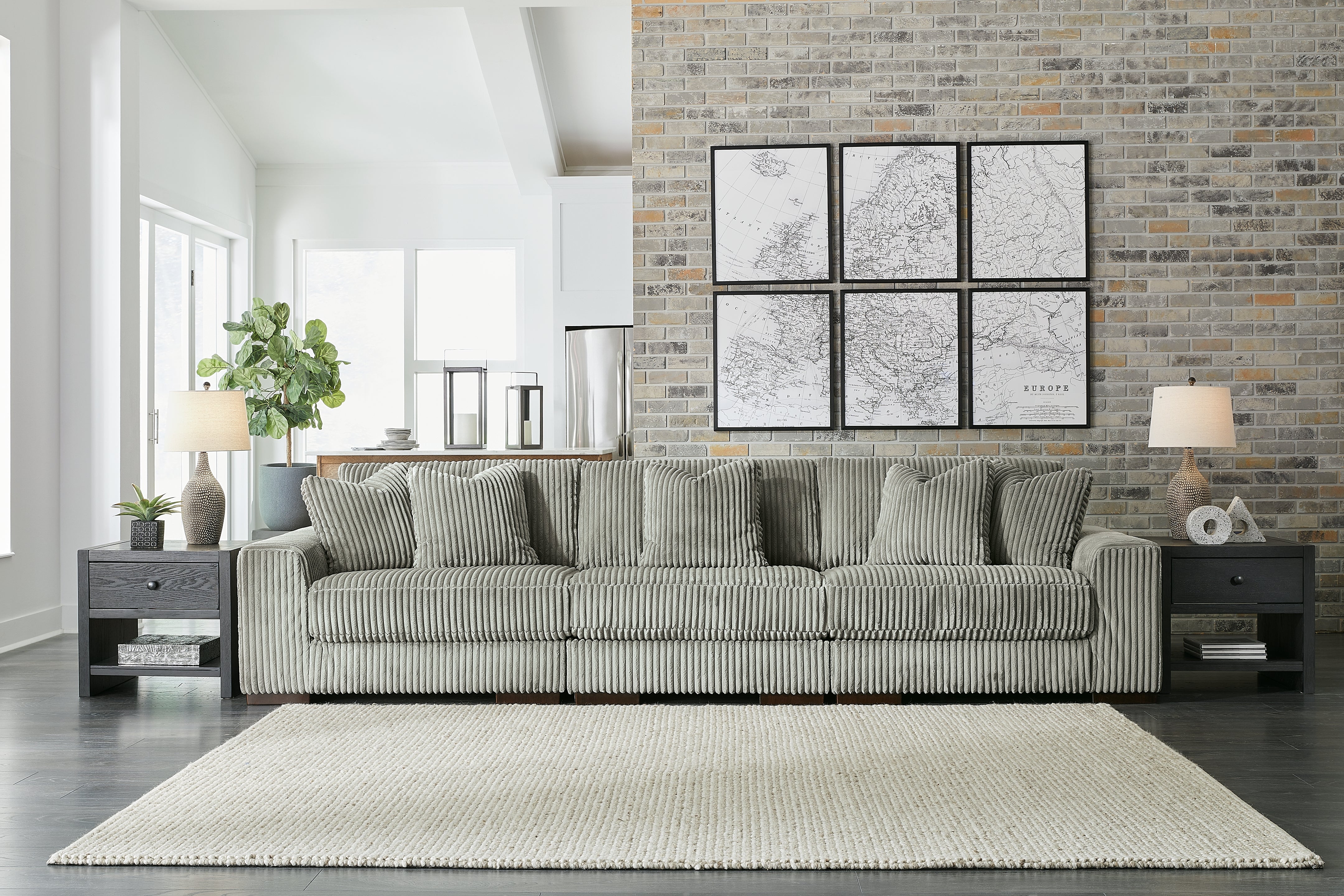 3 Brothers Decor - Ashley Furniture - Lindyn Sectional - RAF 3-Piece Sectional Sofa / Fog - 21105S14
