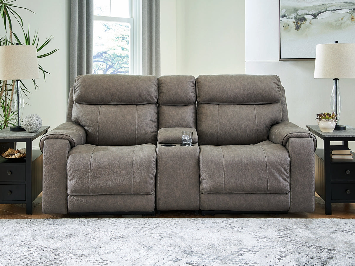 3 Brothers Decor - Ashley Furniture - Starbot Sectional - 3-Piece Power Reclining Sectional Loveseat with Console / Fossil - 23501S2