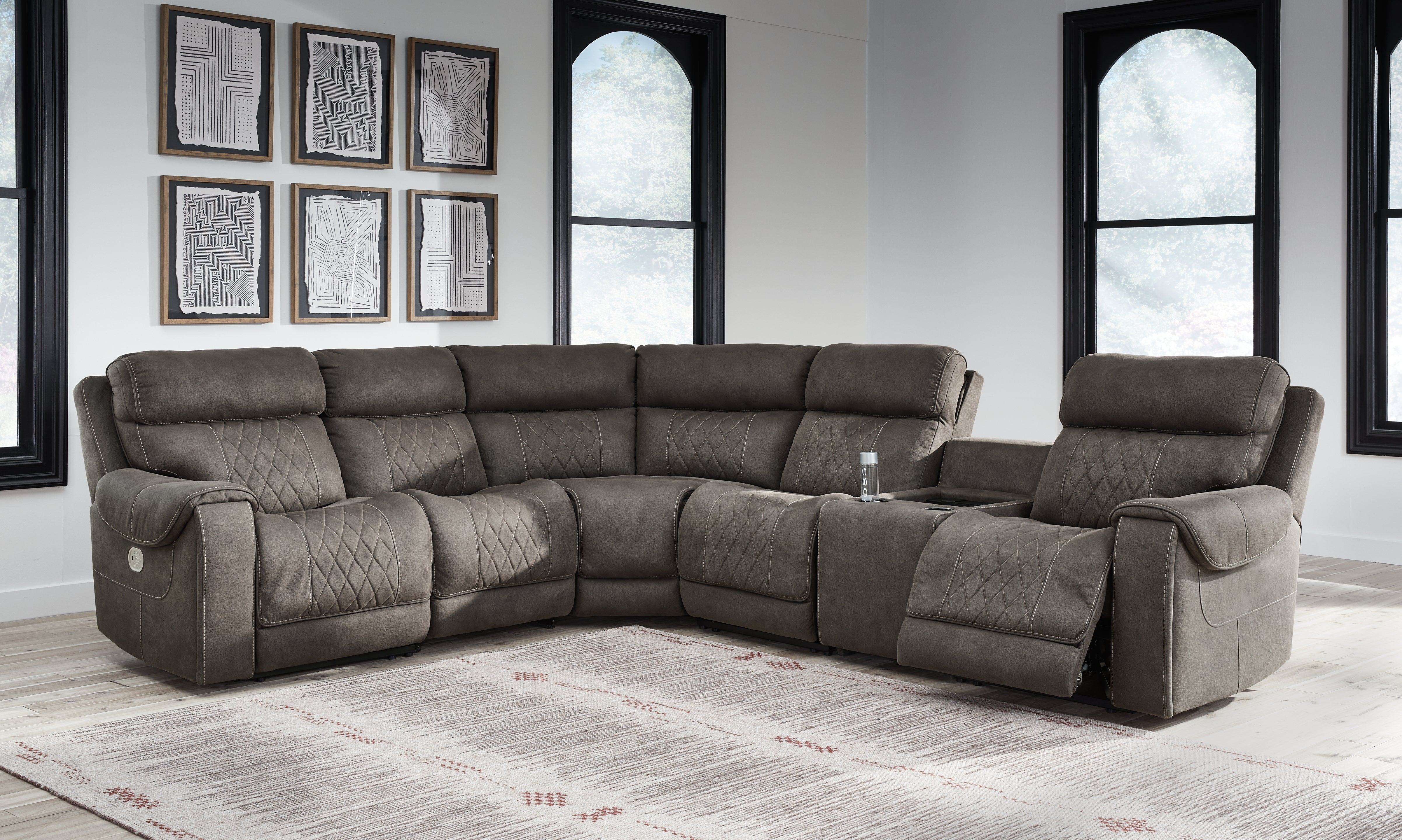 3 Brothers Decor - Ashley Furniture - Hoopster Sectional - 6-Piece Power Reclining Sectional / Gunmetal - 23703S5