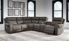 3 Brothers Decor - Ashley Furniture - Hoopster Sectional - 6-Piece Power Reclining Sectional / Gunmetal - 23703S5
