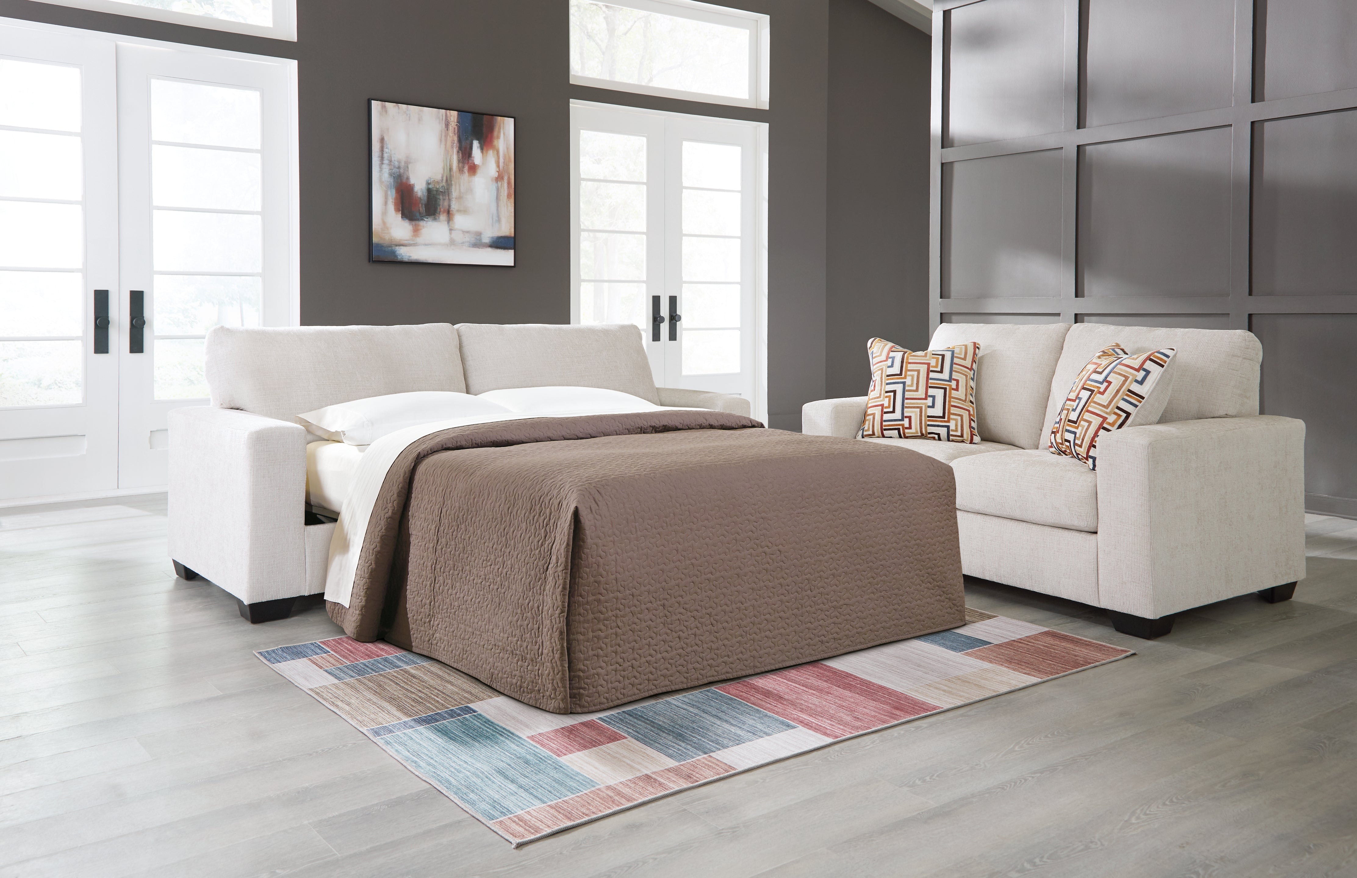 3 Brothers Decor - Ashley Furniture - Aviemore Living Room - Queen Sofa Sleeper / Stone - 2430539