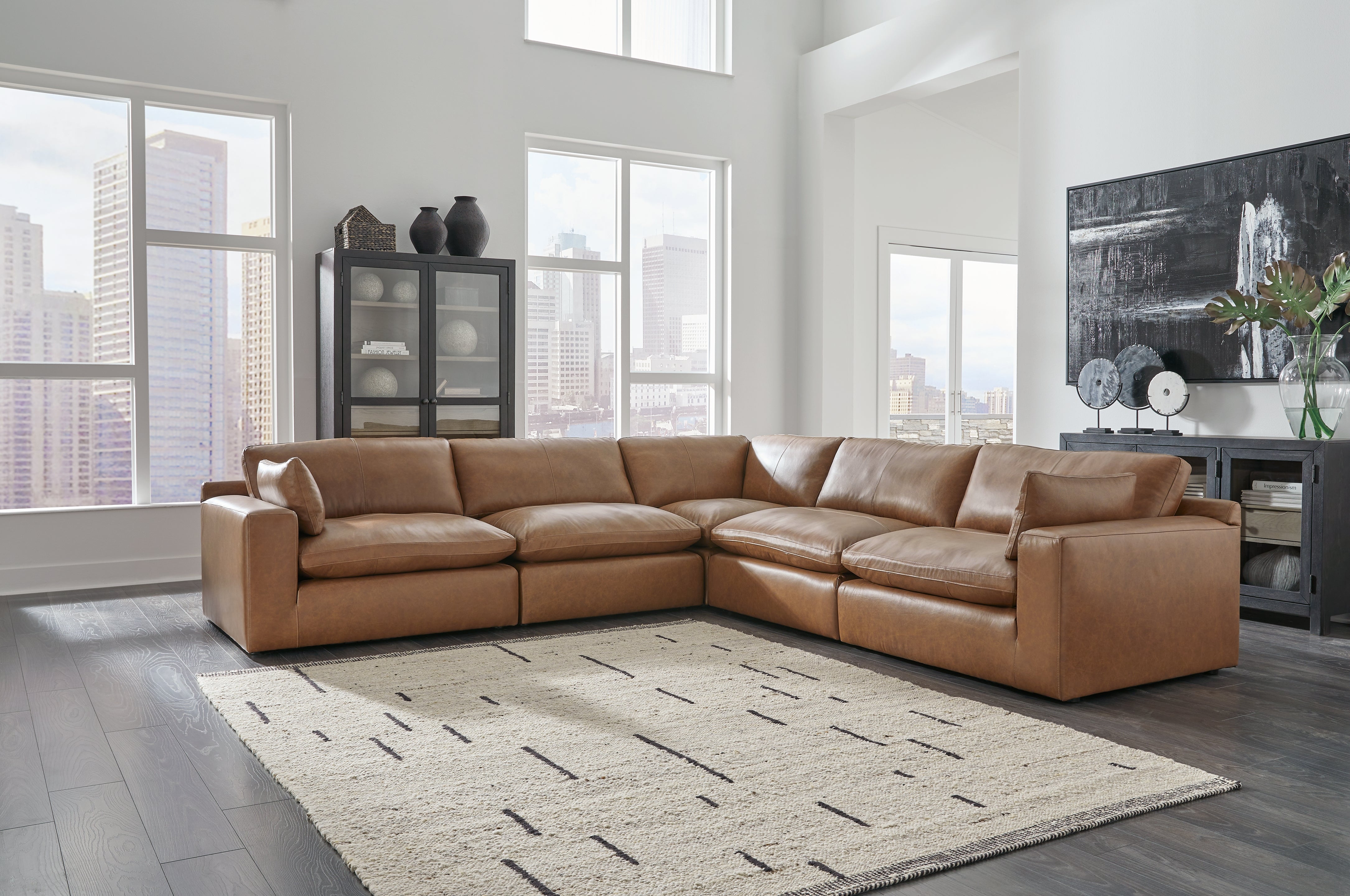 3 Brothers Decor - Ashley Furniture - Emilia Sectional - RAF 5-Piece Sectional / Caramel - 30901S4