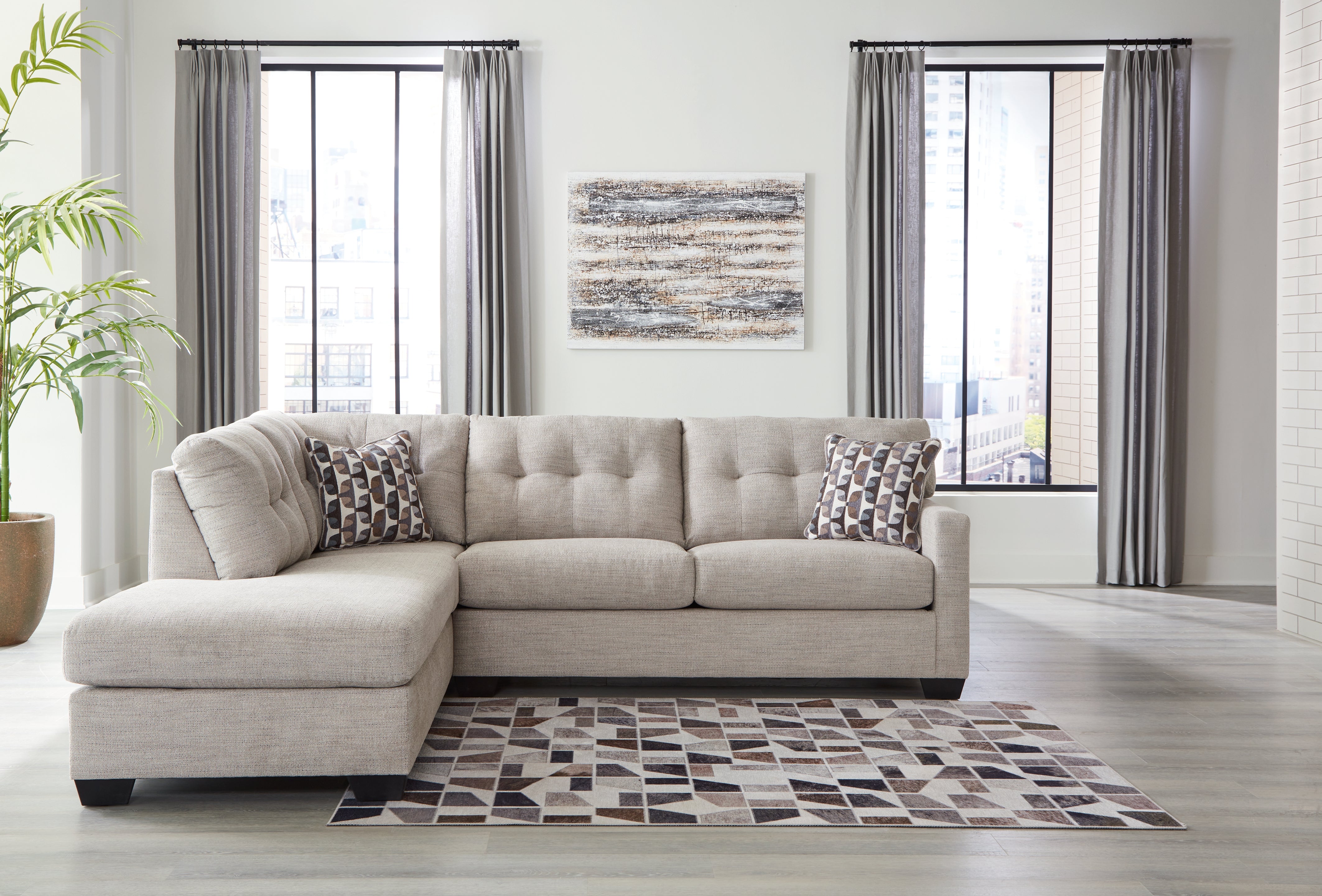 3 Brothers Decor - Ashley Furniture - Mahoney Sectional - RAF 2-Piece Sectional with Chaise / Pebble - 31004S1