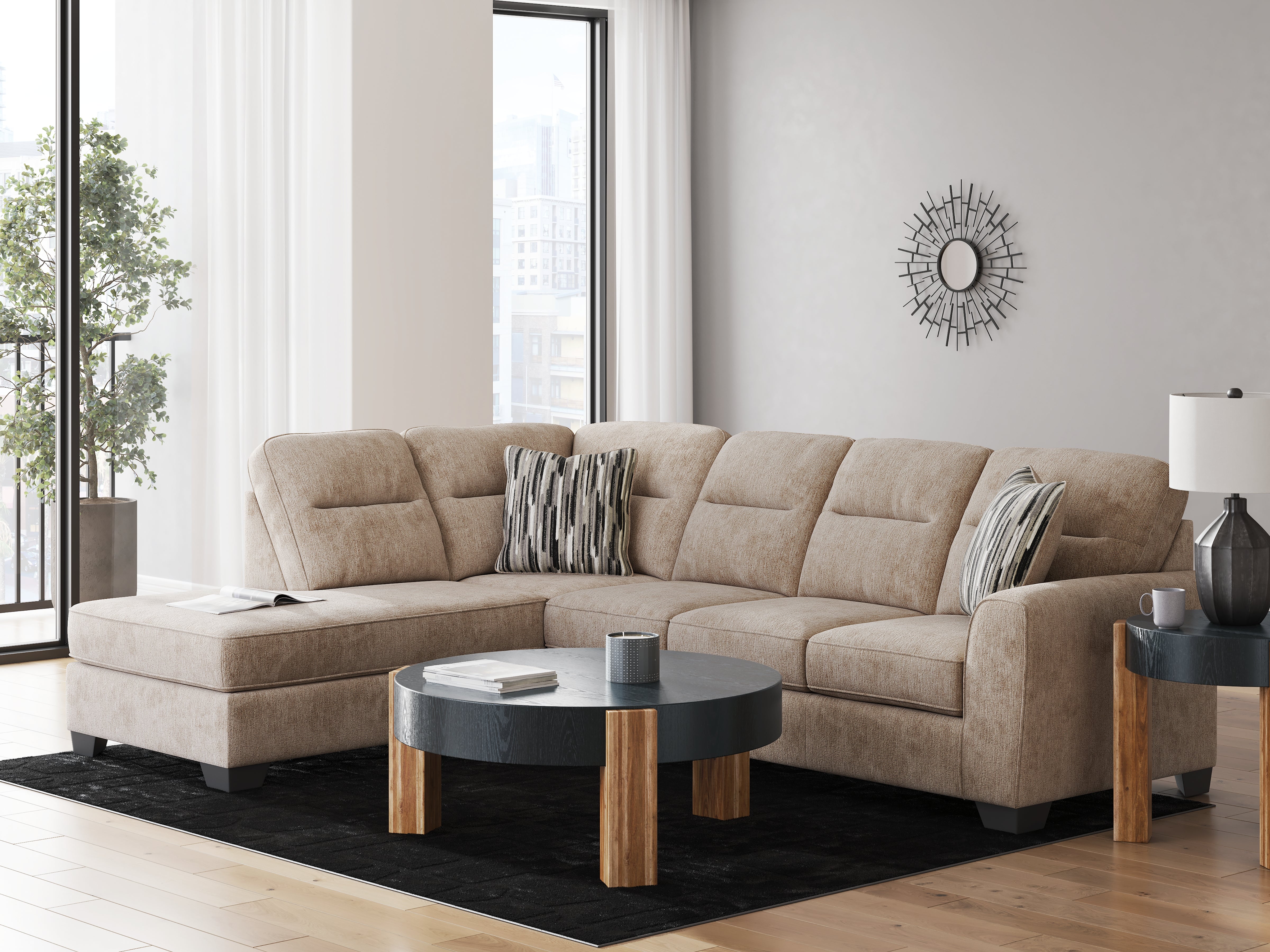 3 Brothers Decor - Ashley Furniture - Olten Sectional - RAF 2-Piece Sectional with Chaise / Mocha - 31304S1