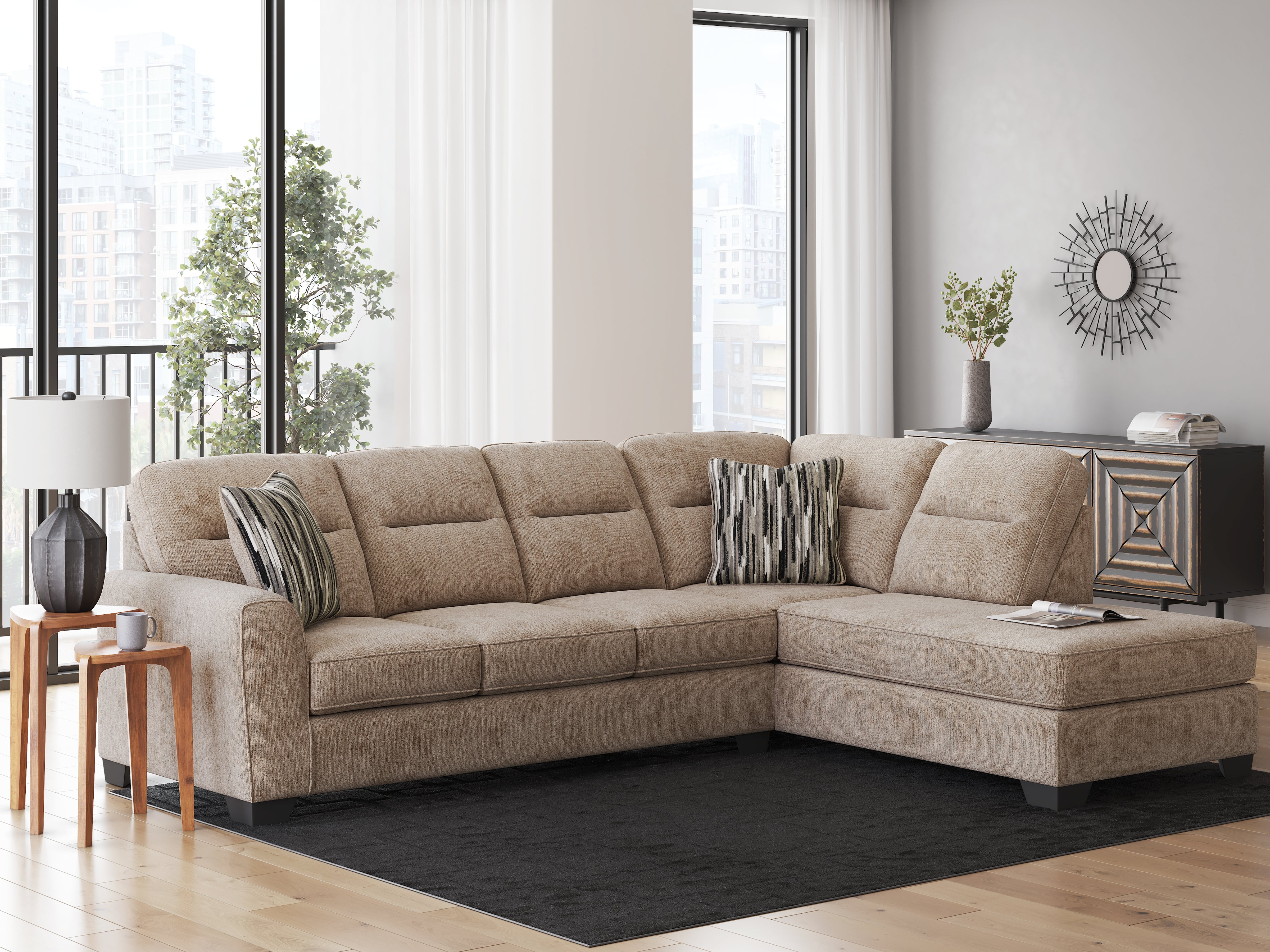 3 Brothers Decor - Ashley Furniture - Olten Sectional - LAF 2-Piece Sectional with Chaise / Mocha - 31304S2