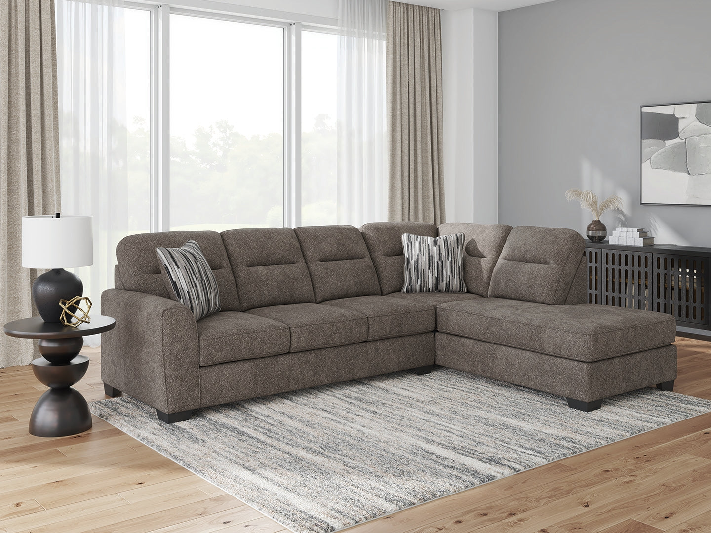 3 Brothers Decor - Ashley Furniture - Olten Sectional - RAF 2-Piece Sectional with Chaise / Graphite - 31305S1