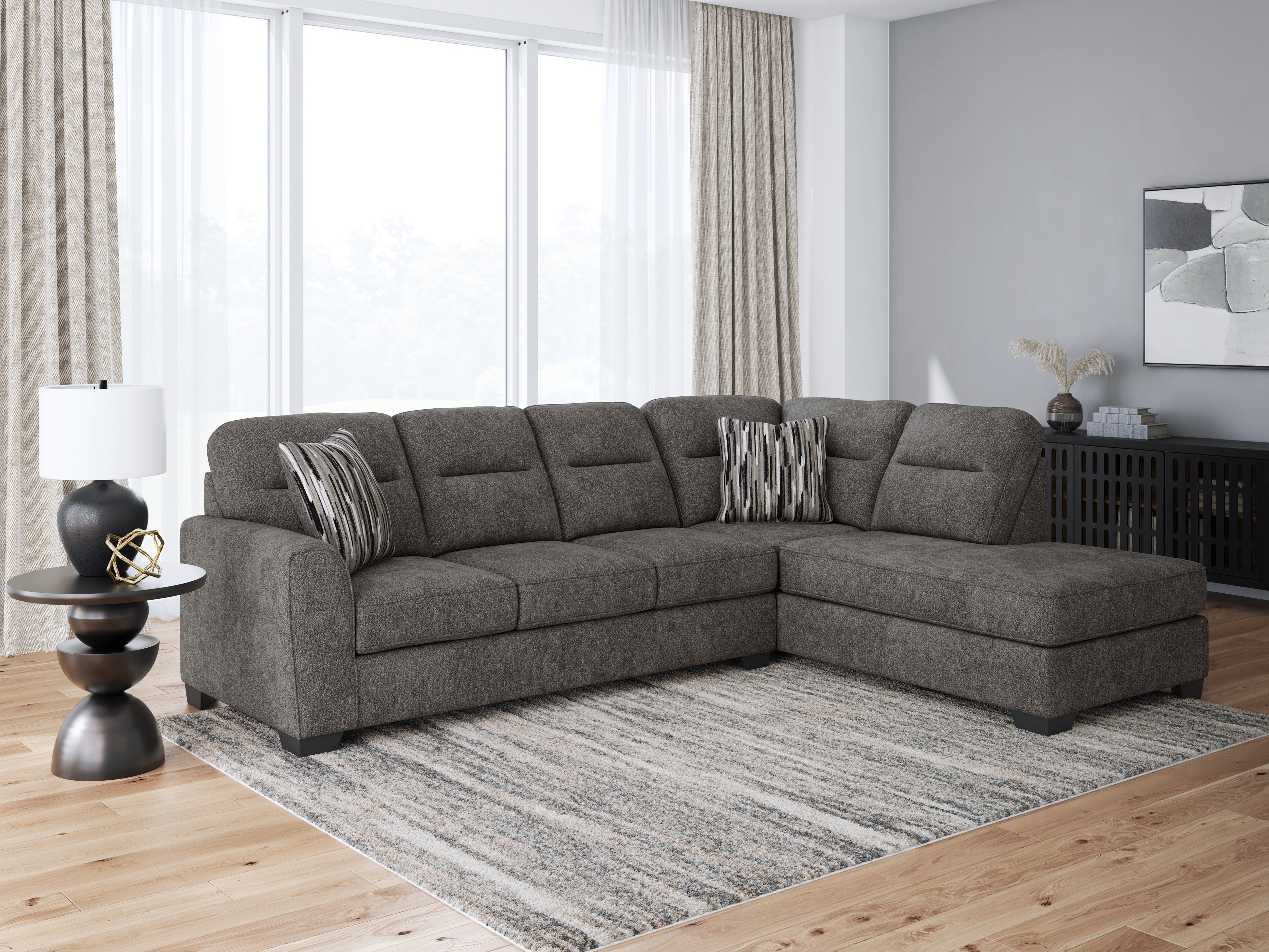 3 Brothers Decor - Ashley Furniture - Olten Sectional - LAF 2-Piece Sectional with Chaise / Graphite - 31305S2
