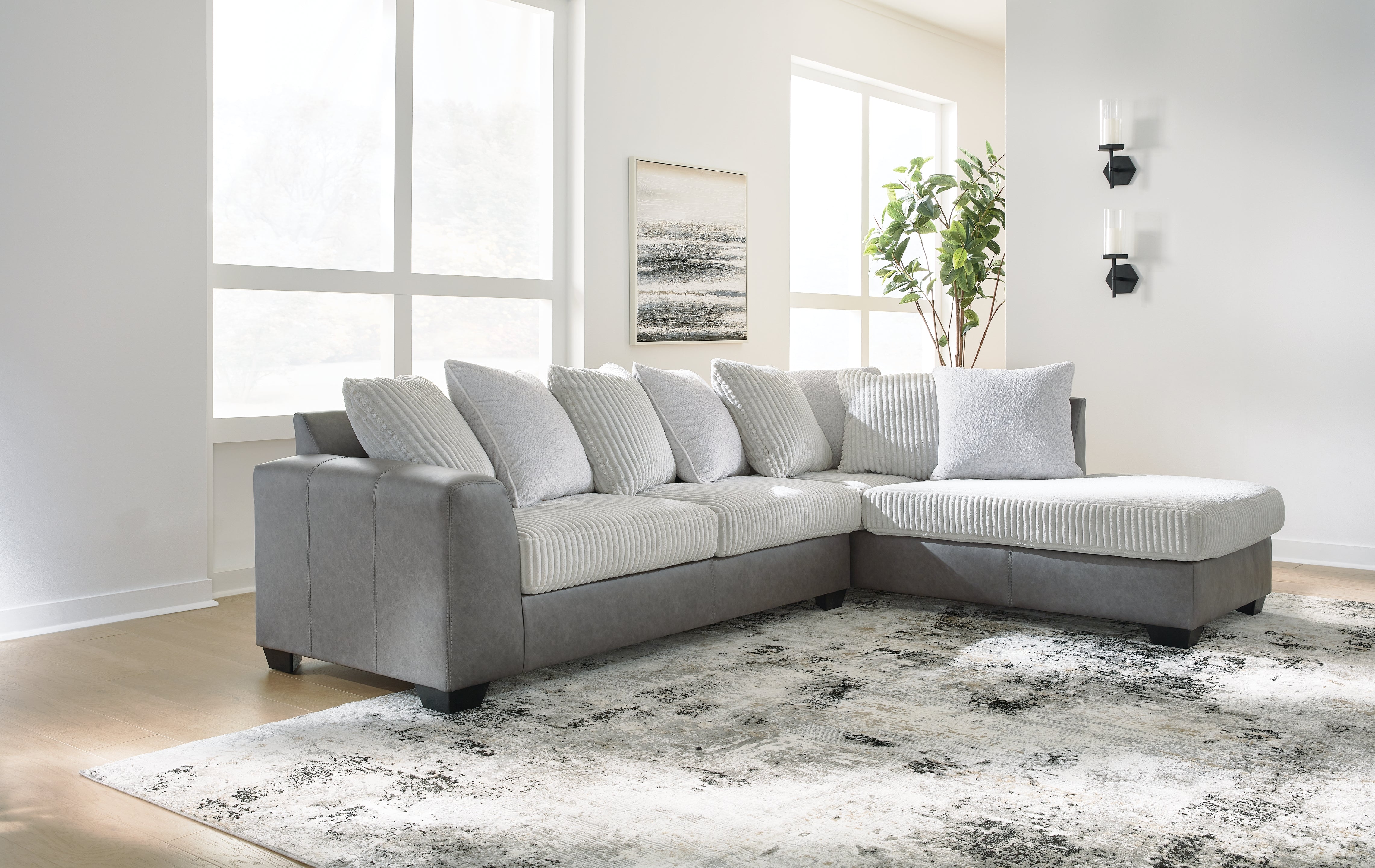 3 Brothers Decor - Ashley Furniture - Clairette Court Sectional - LAF 2-Piece Sectional with Chaise / Alloy - 31503S2