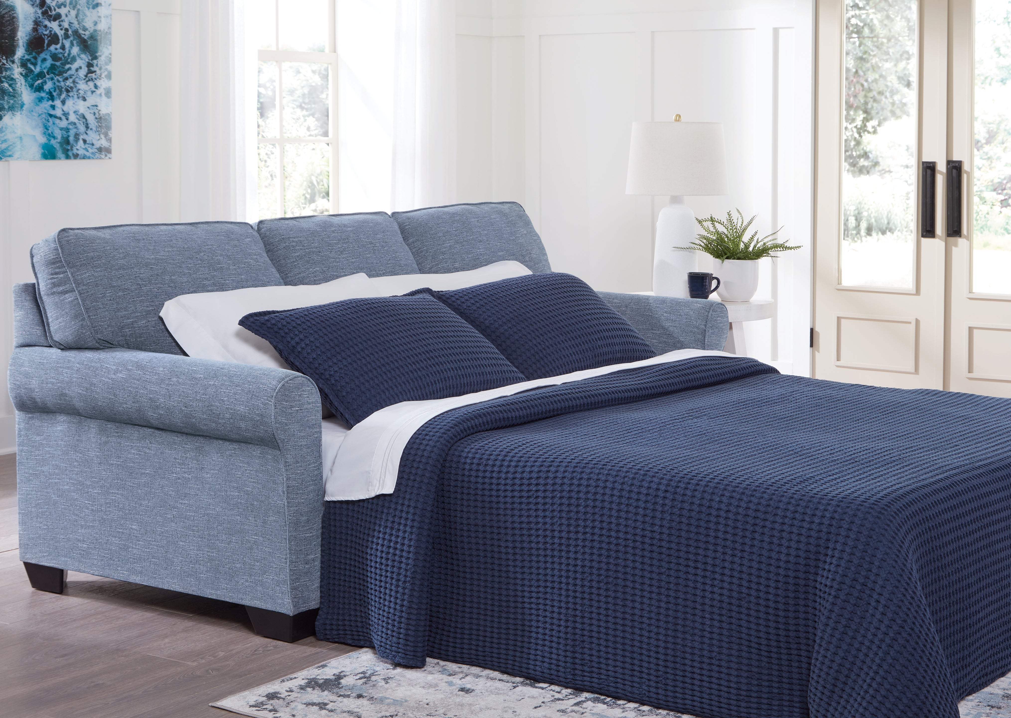3 Brothers Decor - Ashley Furniture - Carissa Manor Living Room - Queen Sofa Sleeper / Denim - 3260439