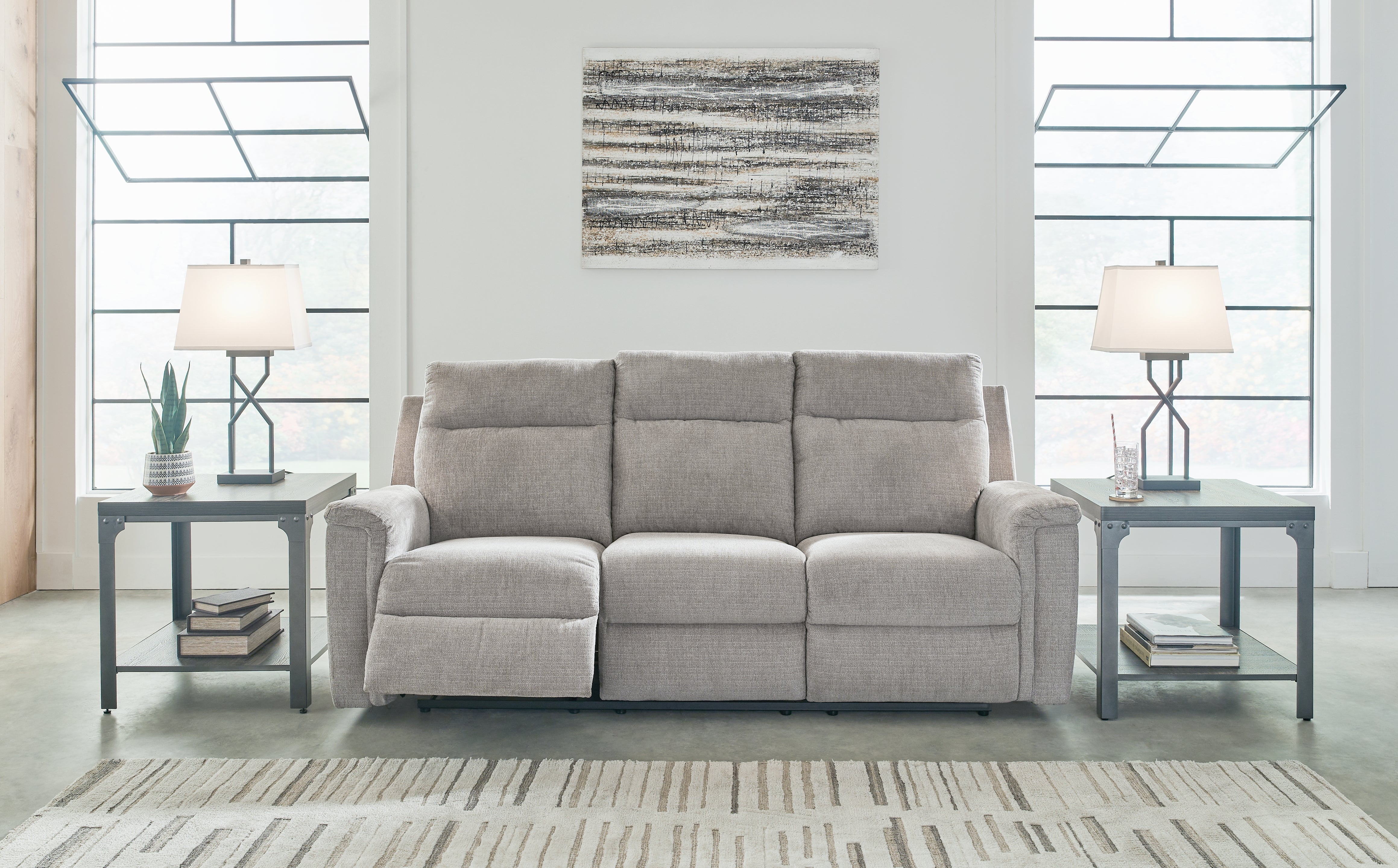3 Brothers Decor - Ashley Furniture - Barnsana Living Room - Reclining Power Sofa / Ash - 3320187