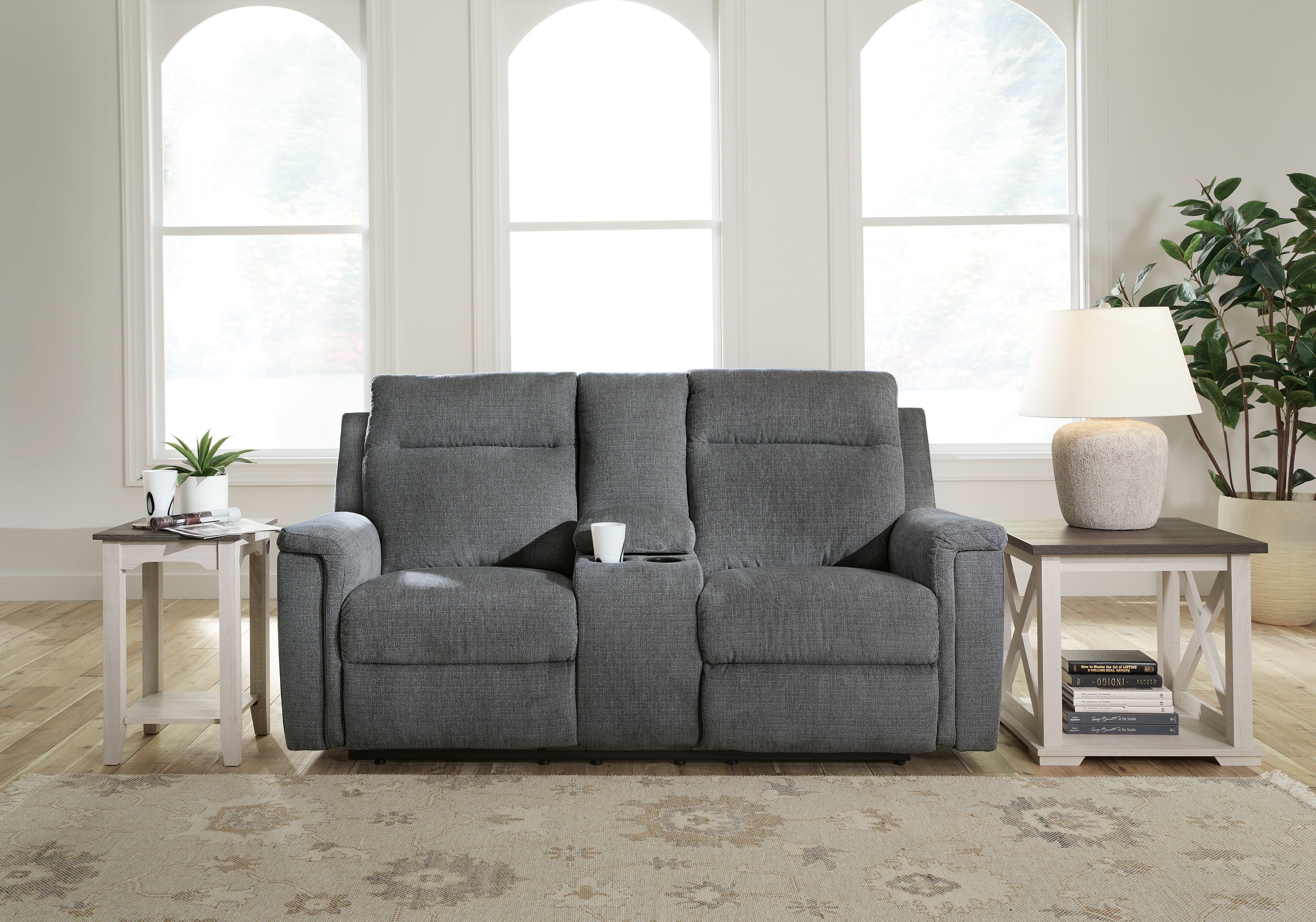 3 Brothers Decor - Ashley Furniture - Barnsana Living Room - DBL REC PWR Loveseat w/Console / Gravel - 3320296