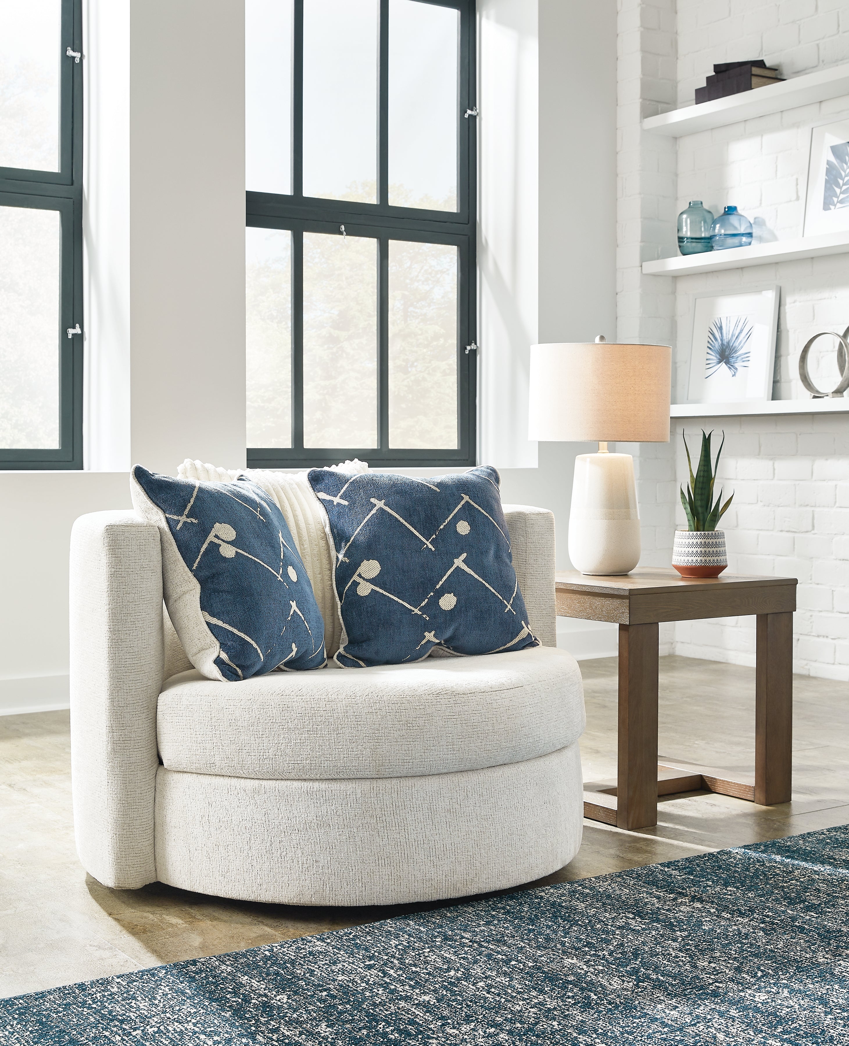3 Brothers Decor - Ashley Furniture - Padova Living Room - Swivel Accent Chair / Ivory - 3370644