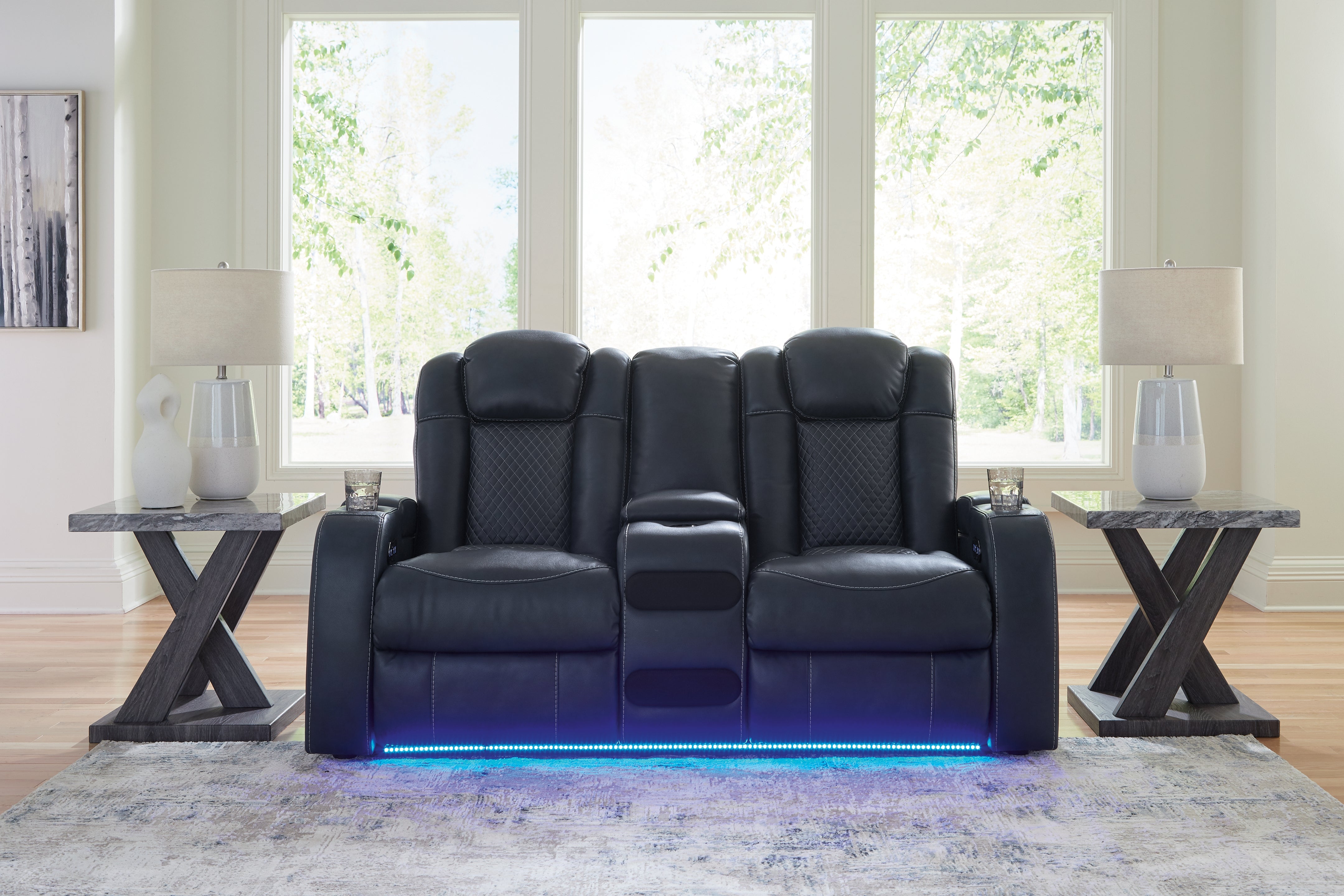 3 Brothers Decor - Ashley Furniture - Fyne-Dyme Living Room - PWR REC Loveseat/CON/ADJ HDRST / Sapphire - 3660318