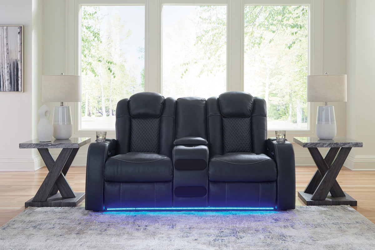 3 Brothers Decor - Ashley Furniture - Fyne-Dyme Living Room - PWR REC Loveseat/CON/ADJ HDRST / Sapphire - 3660318