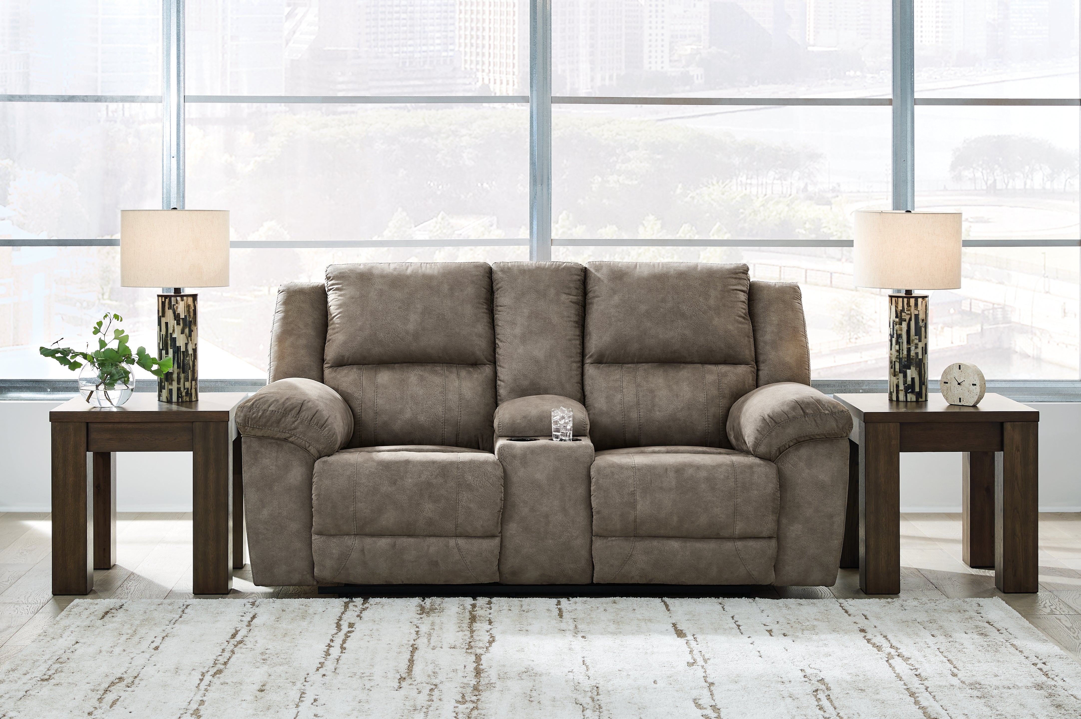 3 Brothers Decor - Ashley Furniture - Laresview Living Room - DBL Rec Loveseat w/Console / Fossil - 3720394