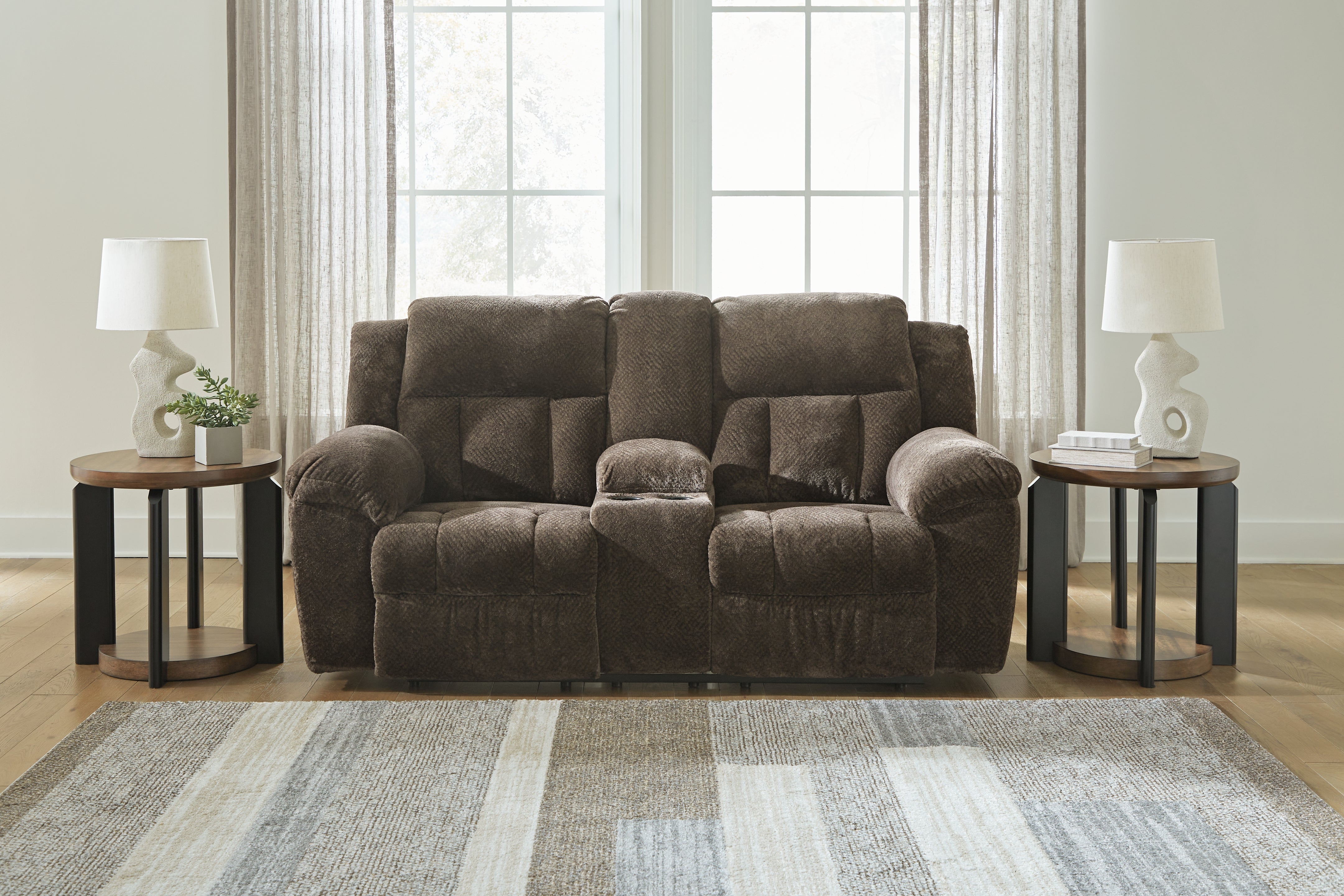 3 Brothers Decor - Ashley Furniture - Frohn Living Room - DBL Rec Loveseat w/Console / Chocolate - 3740794