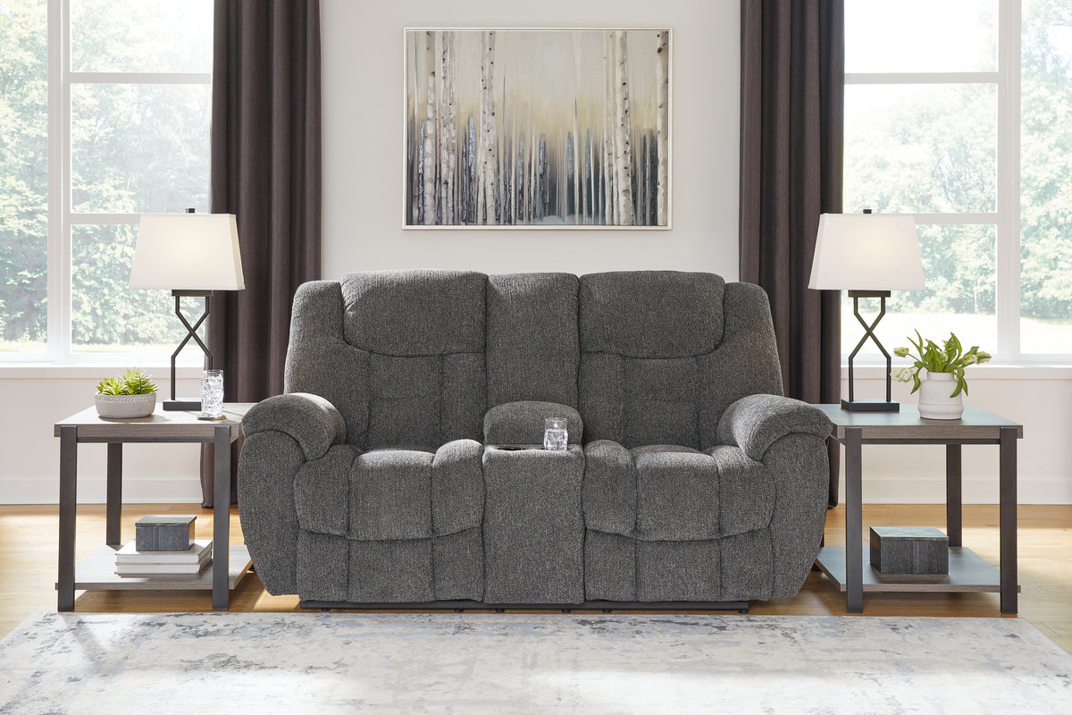 3 Brothers Decor - Ashley Furniture - Foreside Living Room - DBL Rec Loveseat w/Console / Charcoal - 3810494