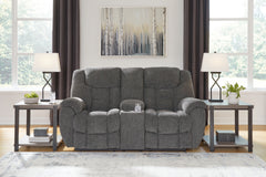 3 Brothers Decor - Ashley Furniture - Foreside Living Room - DBL Rec Loveseat w/Console / Charcoal - 3810494
