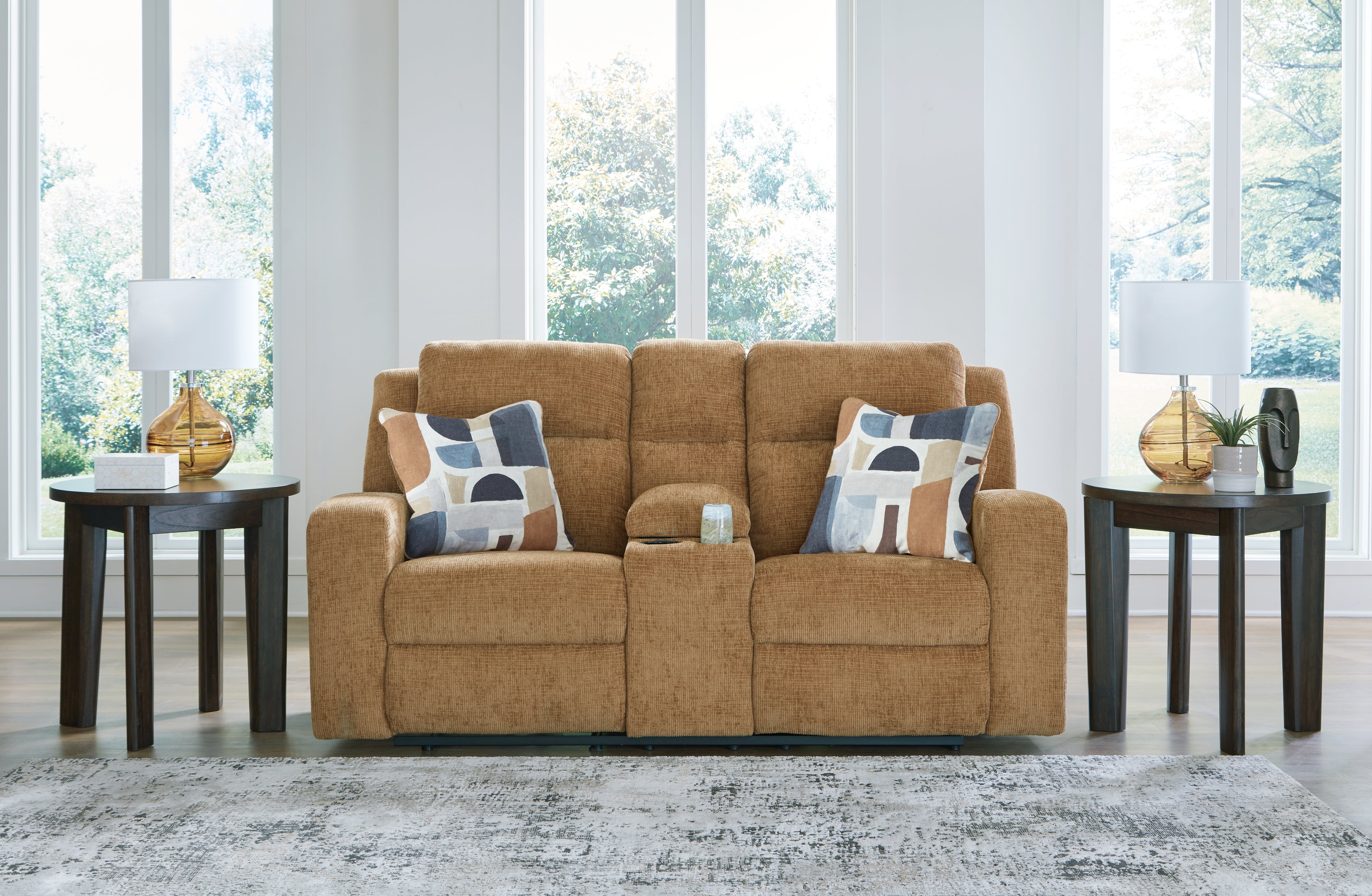 3 Brothers Decor - Ashley Furniture - Kanlow Living Room - DBL Rec Loveseat w/Console / Honey - 3860594