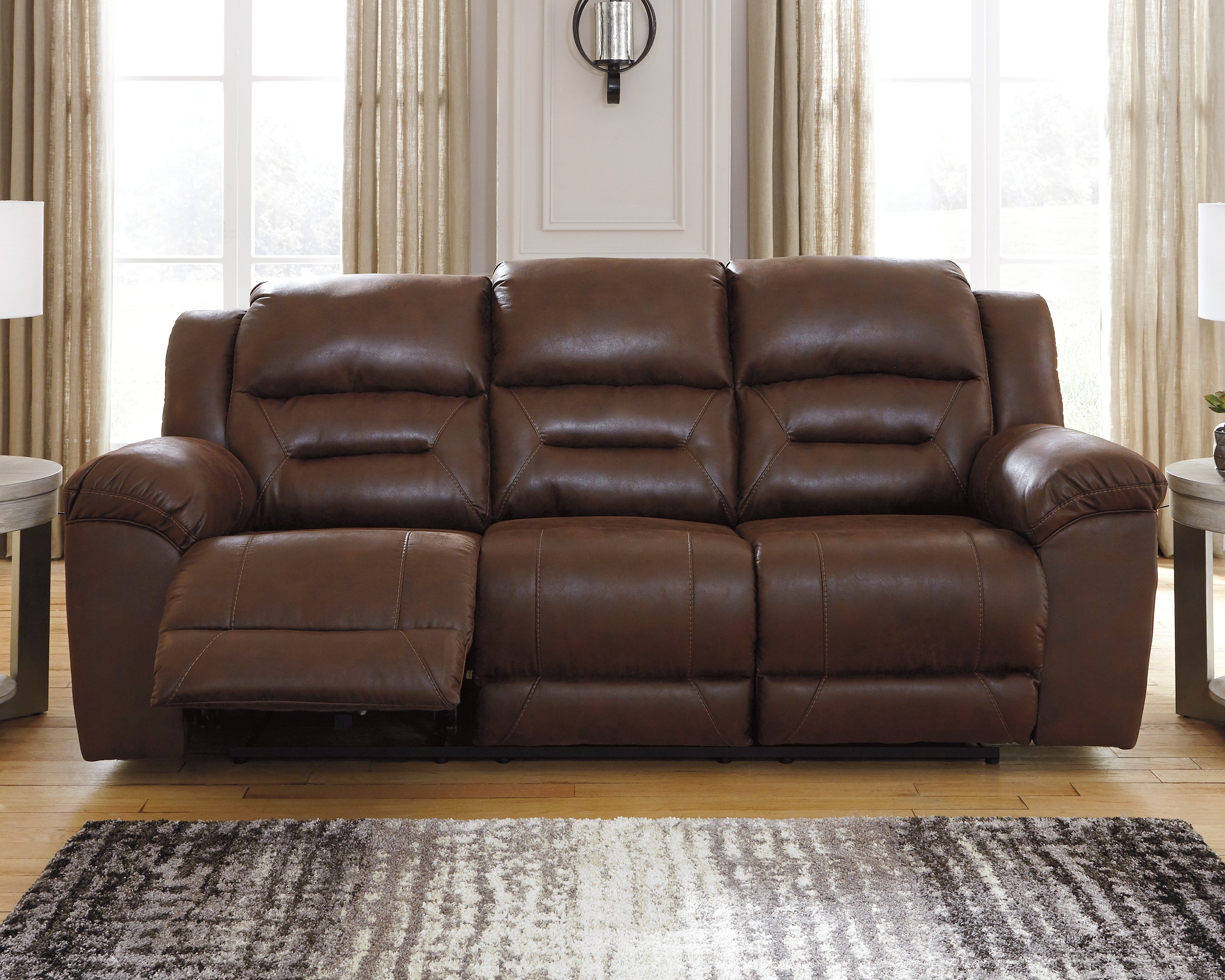 3 Brothers Decor - Ashley Furniture - Stoneland Living Room - Reclining Power Sofa / Chocolate - 3990487
