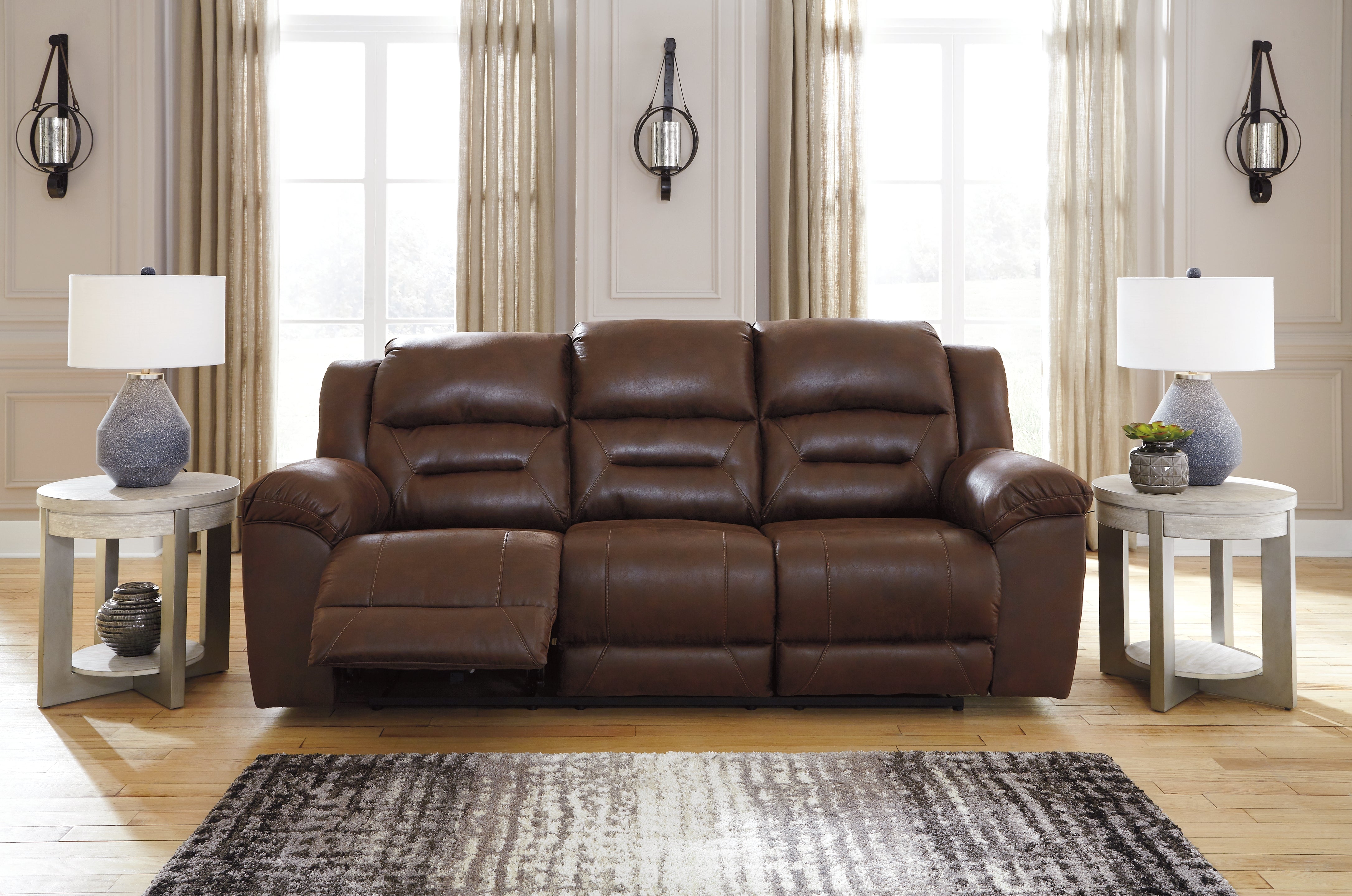 3 Brothers Decor - Ashley Furniture - Stoneland Living Room - Reclining Sofa / Chocolate - 3990488