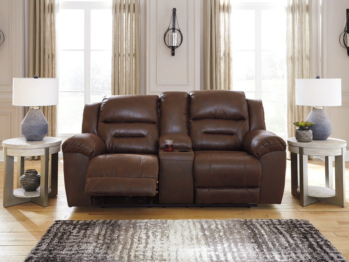 3 Brothers Decor - Ashley Furniture - Stoneland Living Room - DBL REC PWR Loveseat w/Console / Chocolate - 3990496