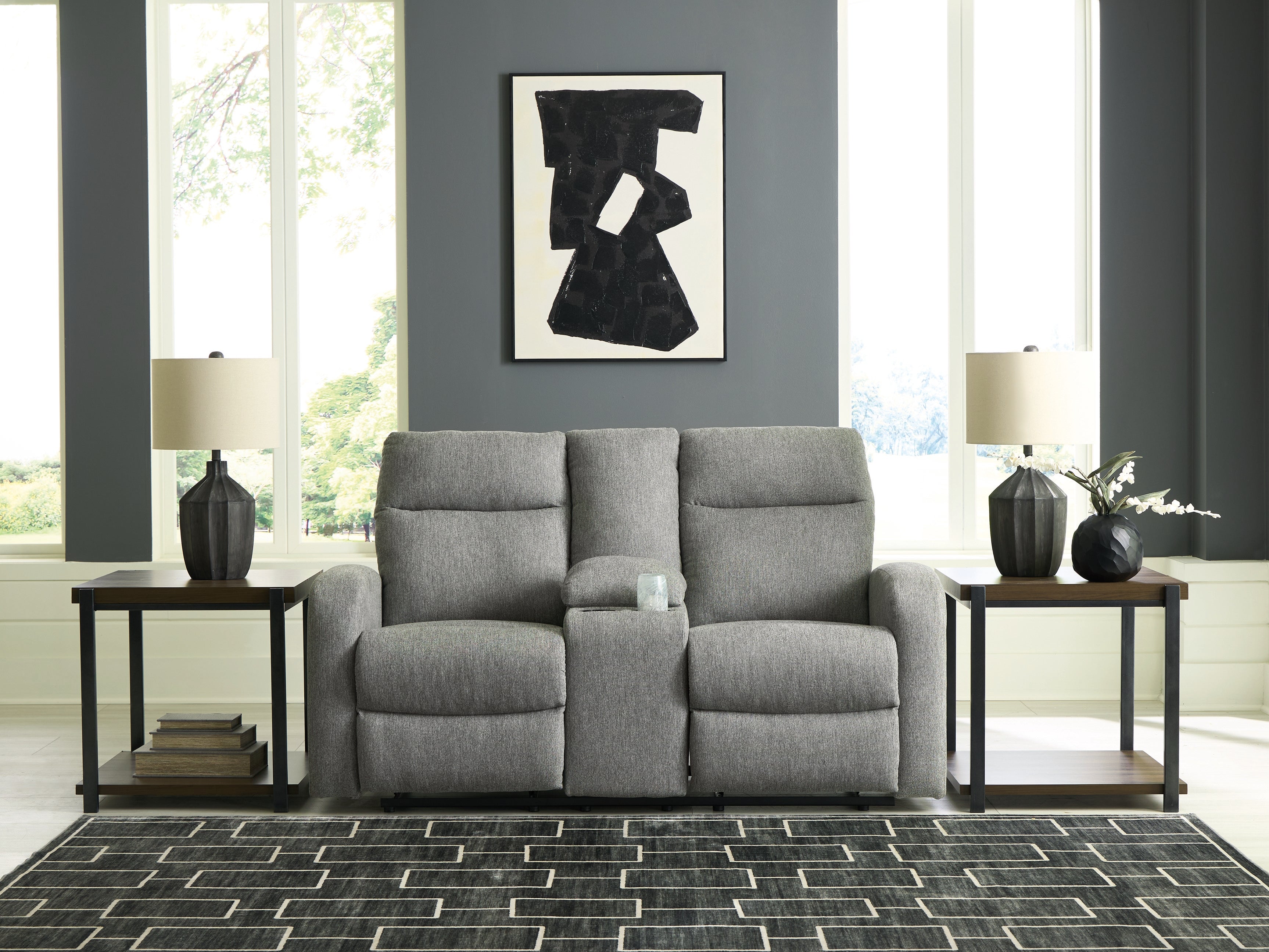 3 Brothers Decor - Ashley Furniture - Gauntlet Living Room - DBL Rec Loveseat w/Console / Sterling - PC4220494