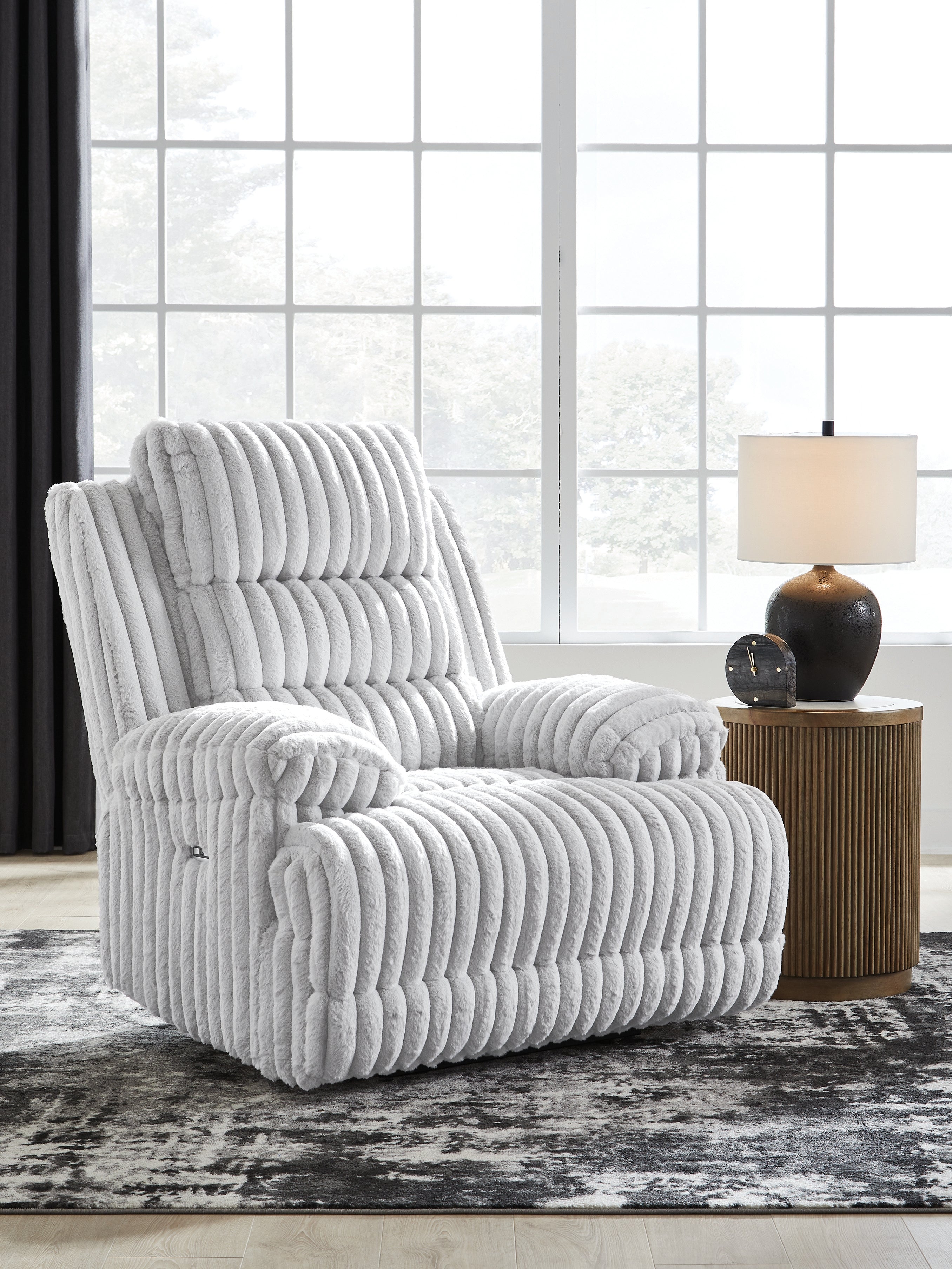 3 Brothers Decor - Ashley Furniture - Rhines Falls Living Room - Zero Wall Power Recliner / Alloy - PC4280406