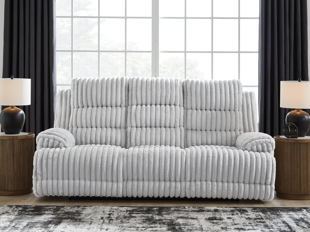 3 Brothers Decor - Ashley Furniture - Rhines Falls Living Room - REC PWR Sofa w/Drop Down Table / Alloy - PC4280499