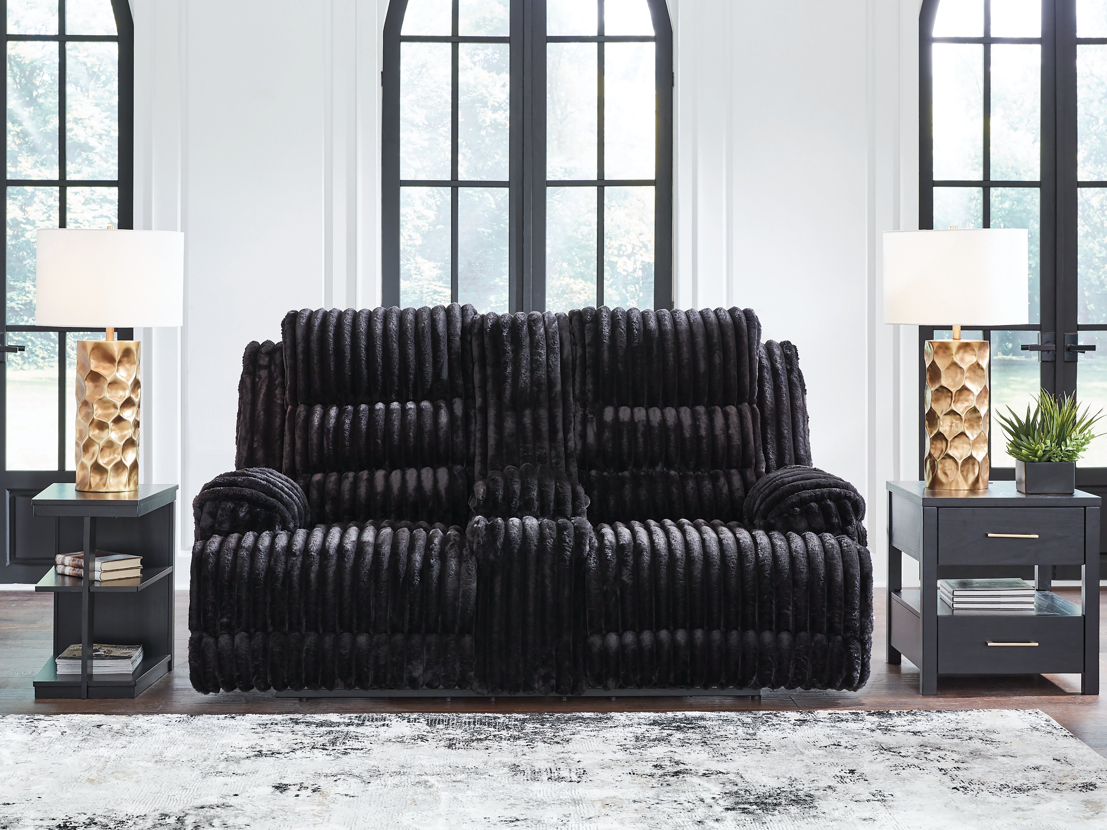 3 Brothers Decor - Ashley Furniture - Rhine Falls Living Room - DBL REC PWR Loveseat w/Console / Onyx - PC4280596