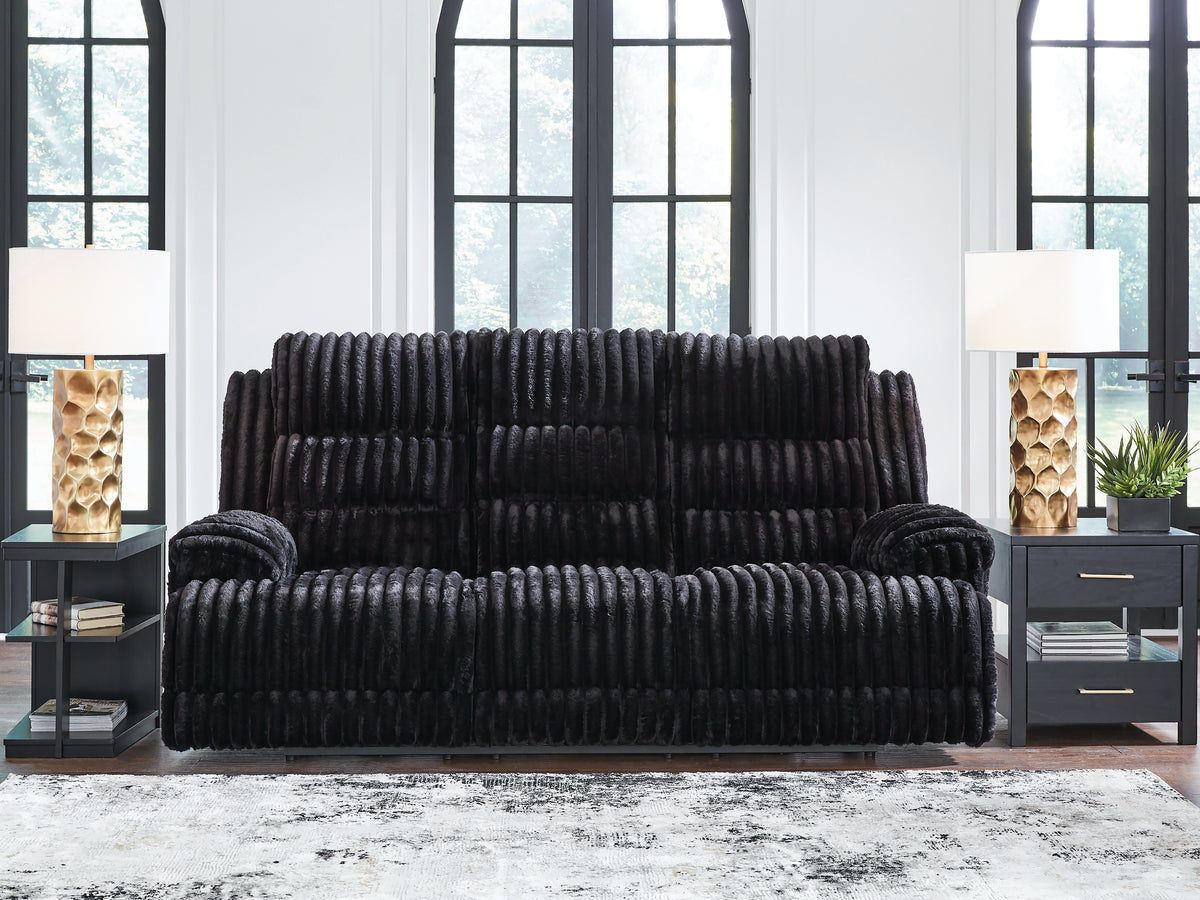 3 Brothers Decor - Ashley Furniture - Rhine Falls Living Room - REC PWR Sofa w/Drop Down Table / Onyx - PC4280599